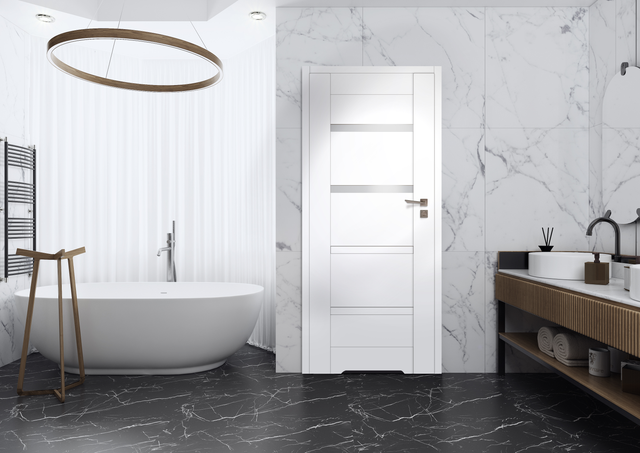 Drzwi wewnętrzne bezprzylgowe z podcięciem wentylacyjnym Parma biała 80 prawa