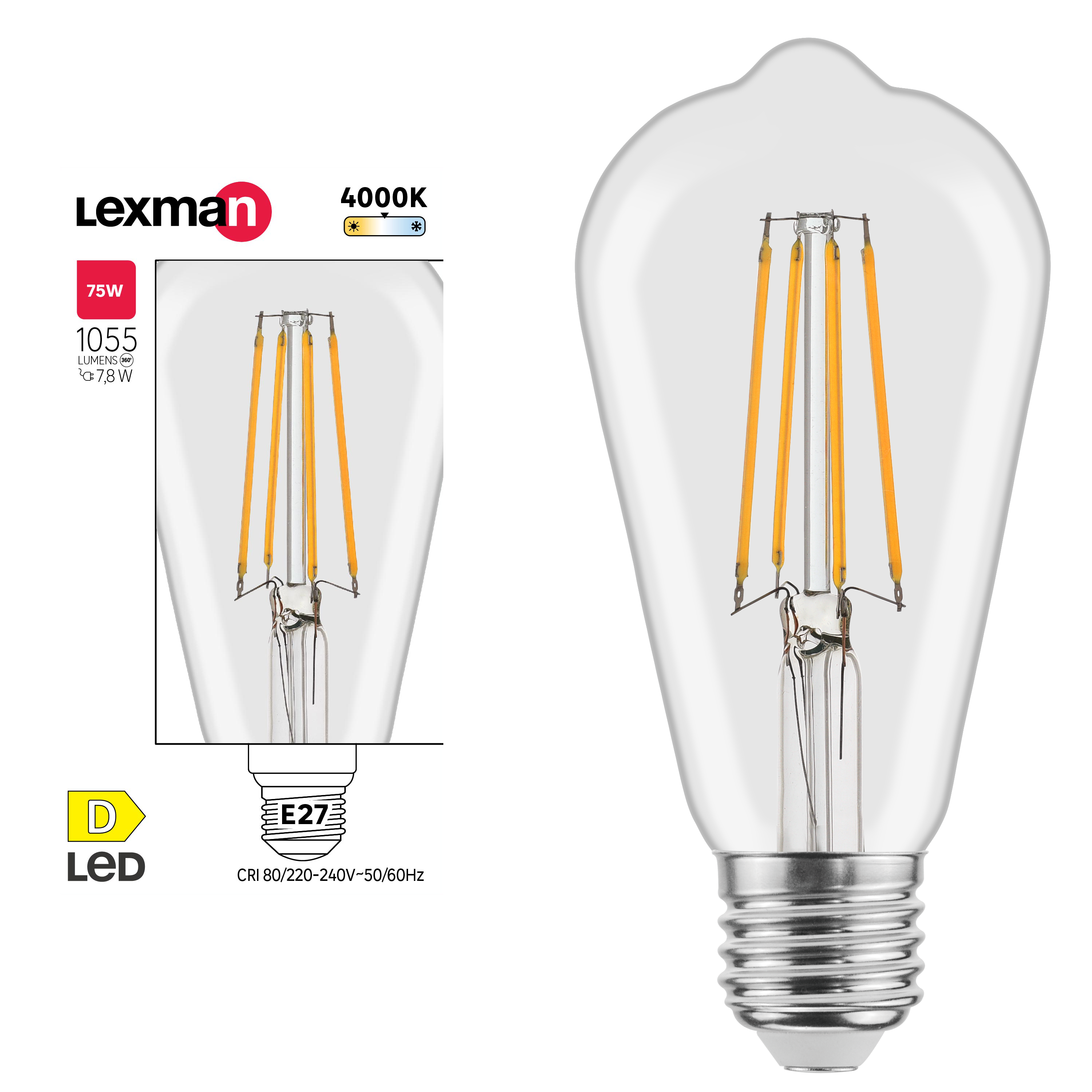 Bombilla LED E27 filamento 1055 lúmenes 7.8W color de la luz blanco neutro 4000K clase energética D - 3