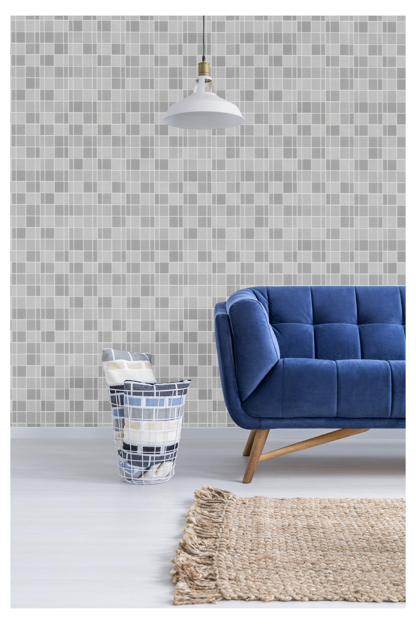 Papel pintado azulejos gris