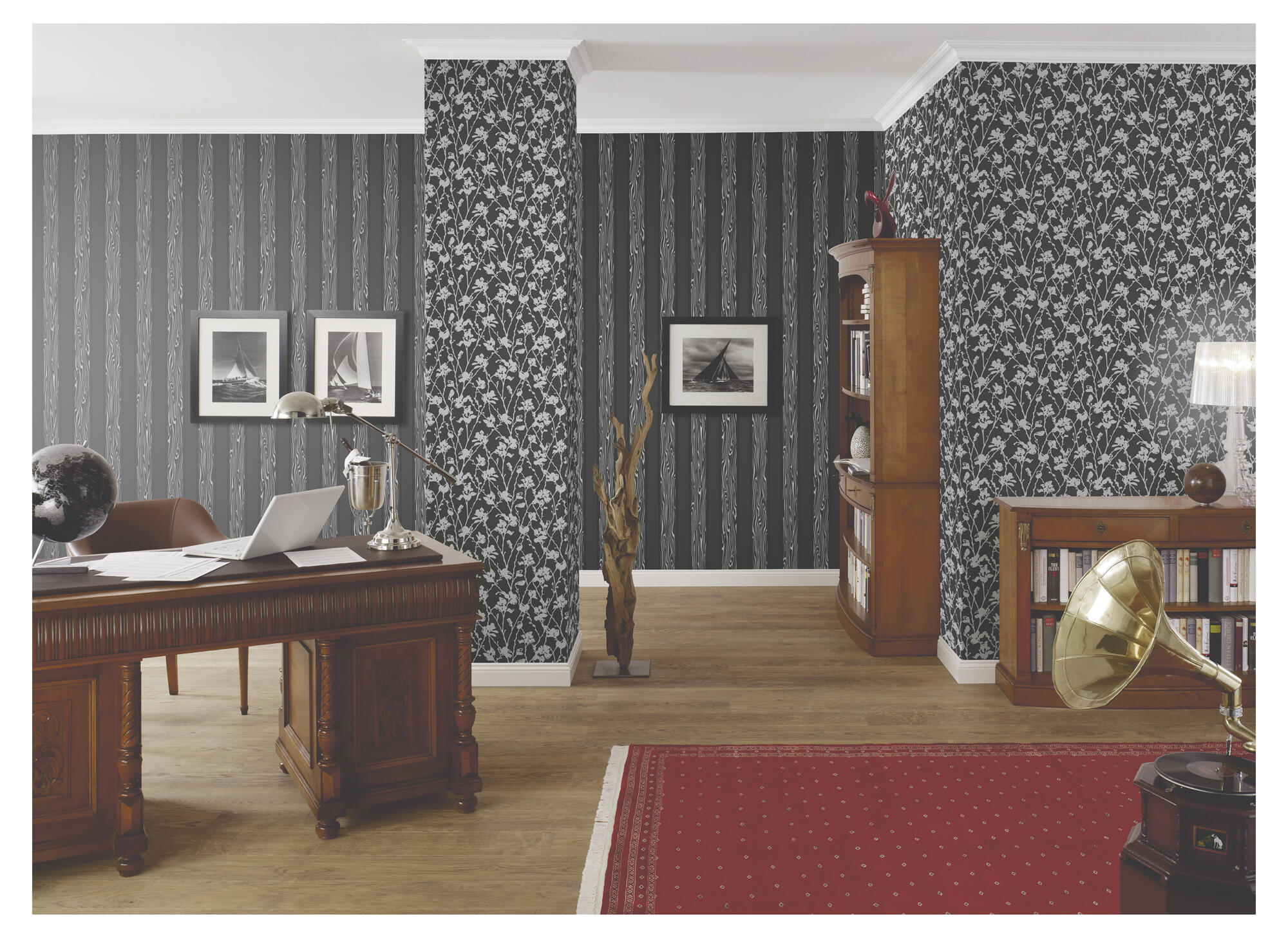 Papel pintado tnt floral negro 0,53 x 10 metros