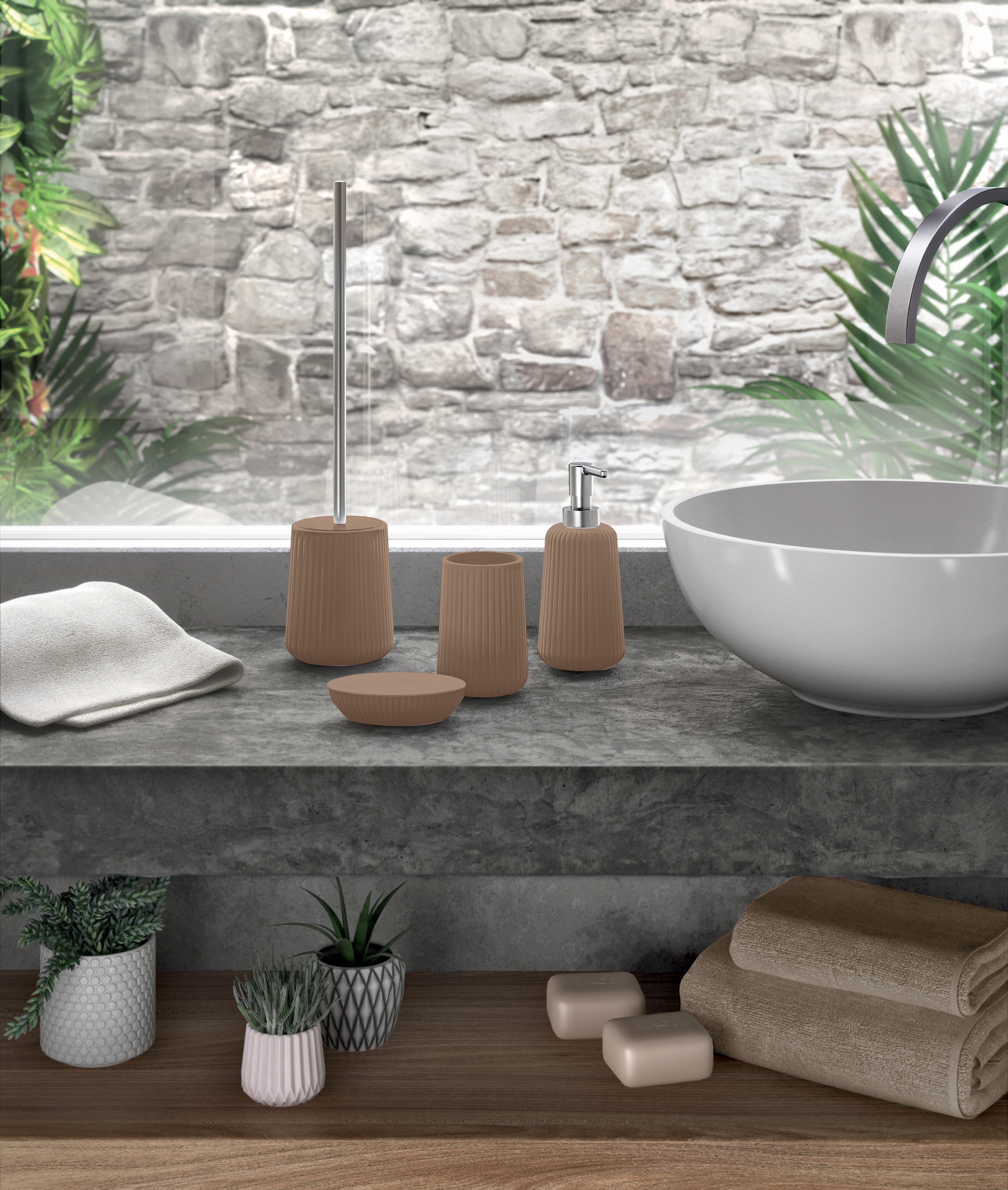 Dispenser sapone per bagno d'appoggio Marika tortora in ceramica 0.4 l - 2
