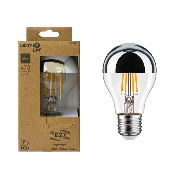 Bombilla LED E27 470 lúmenes 4W color de la luz blanco cálido 2700K CRI 89-80 luz natural y fiel clase energética E