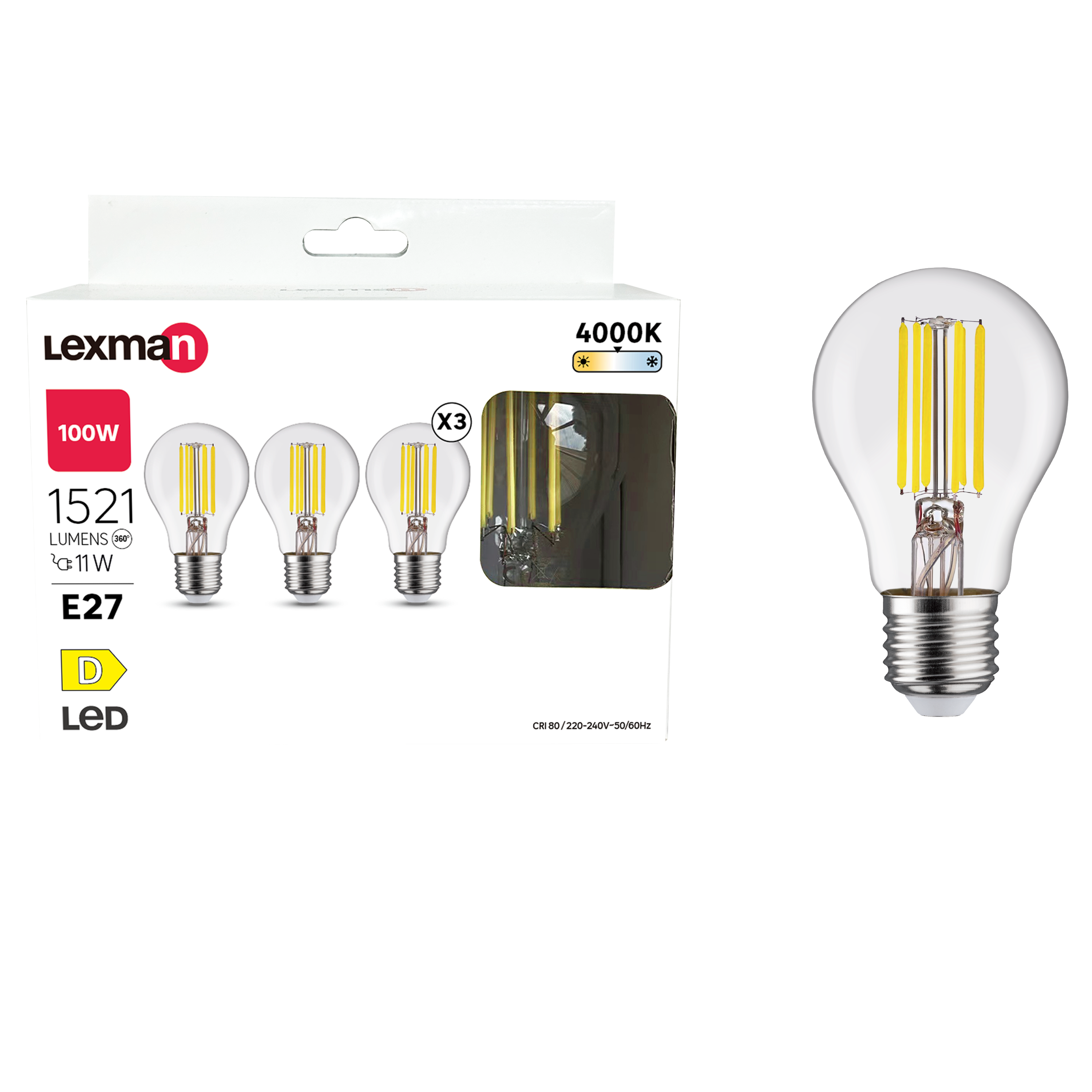 Żarówka LED E27 3 szt. 11 W 1521 lm Neutralna biel Lexman - 3