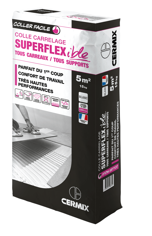 Mortier colle carrelage, poudre, superflexible CERMIX blanc 15 kg