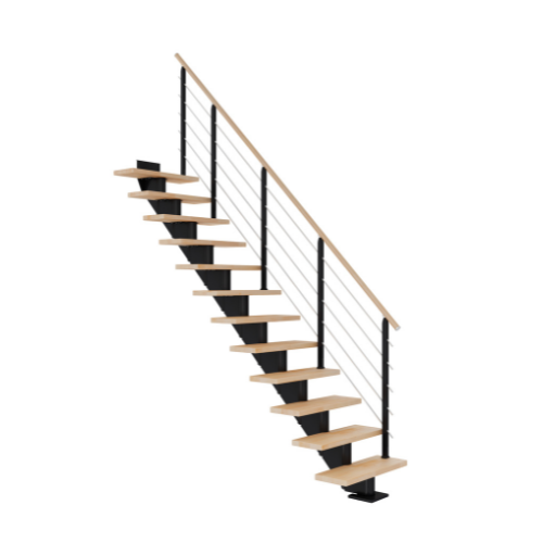 Escalier droit acier noir 11 marches hêtre huilé, Hamburg design - 2