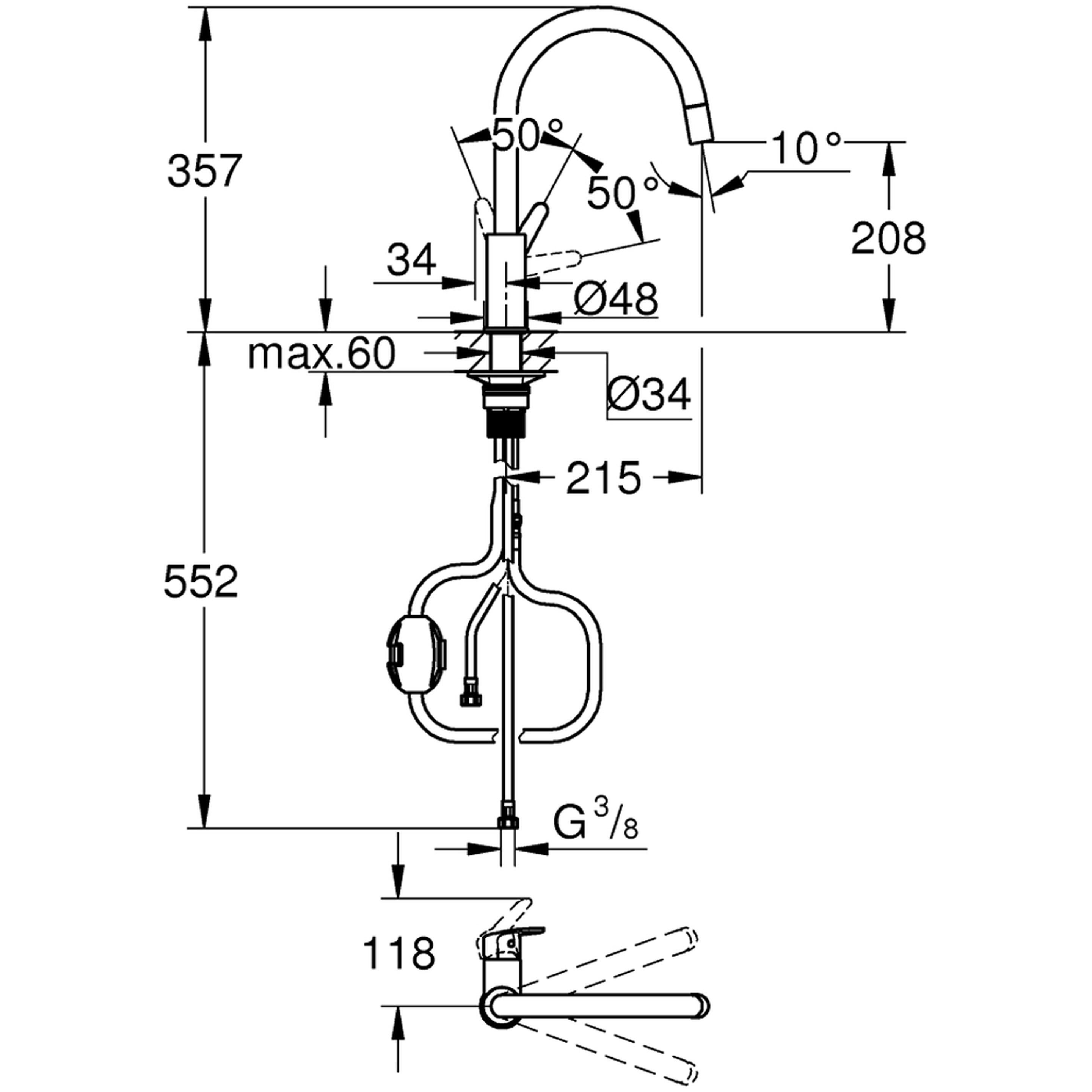 Torneira de bancada cano alto extraível cromada Grohe Start Clova - 9