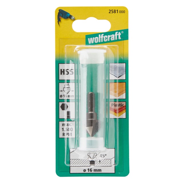 Fraise à encastrer HSS 3 tranchants WOLFCRAFT 2581, Diam.16 mm