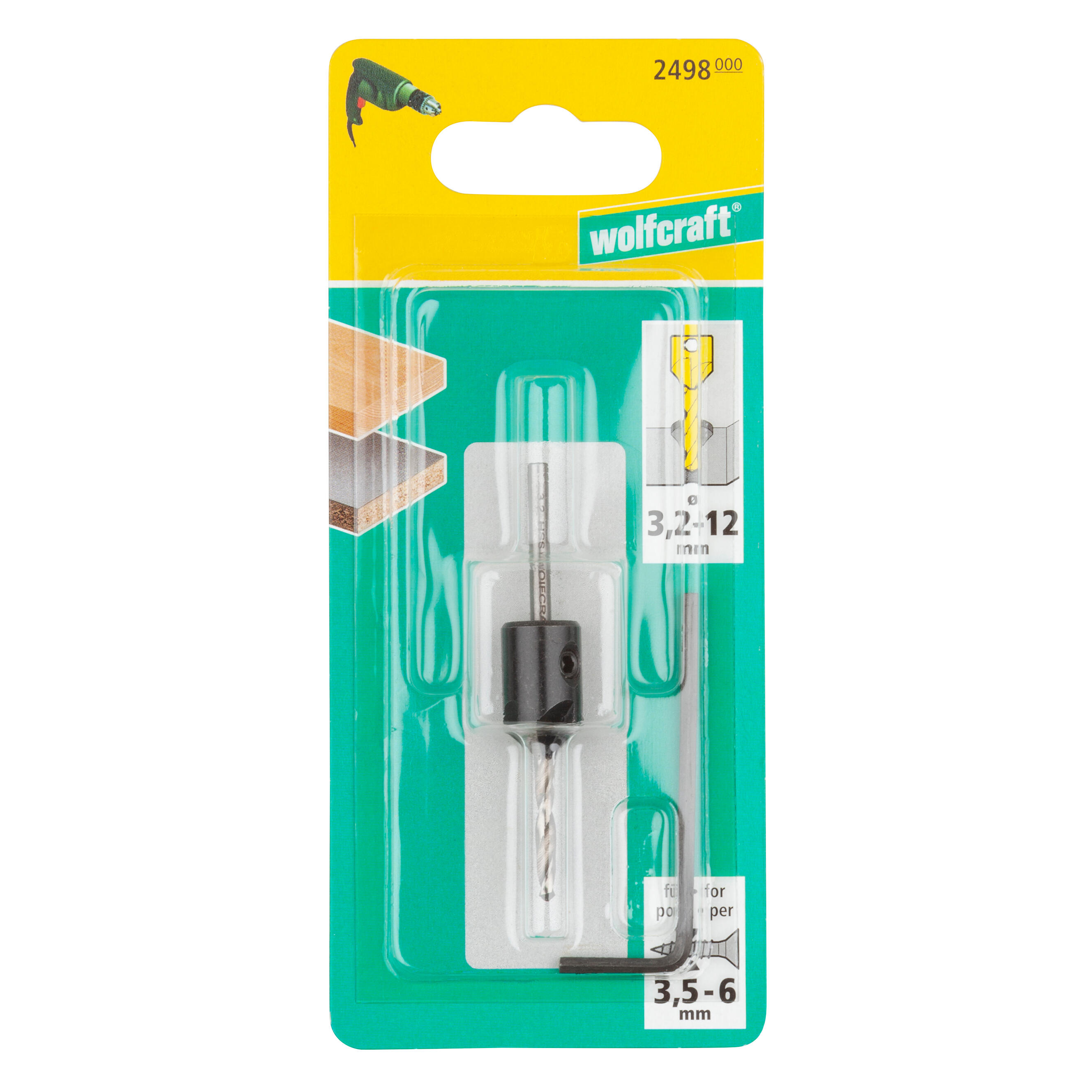 Foret d’amorçage avec fraise rapportée pour vis de montage de meubles, 3,2-12 mm - 2