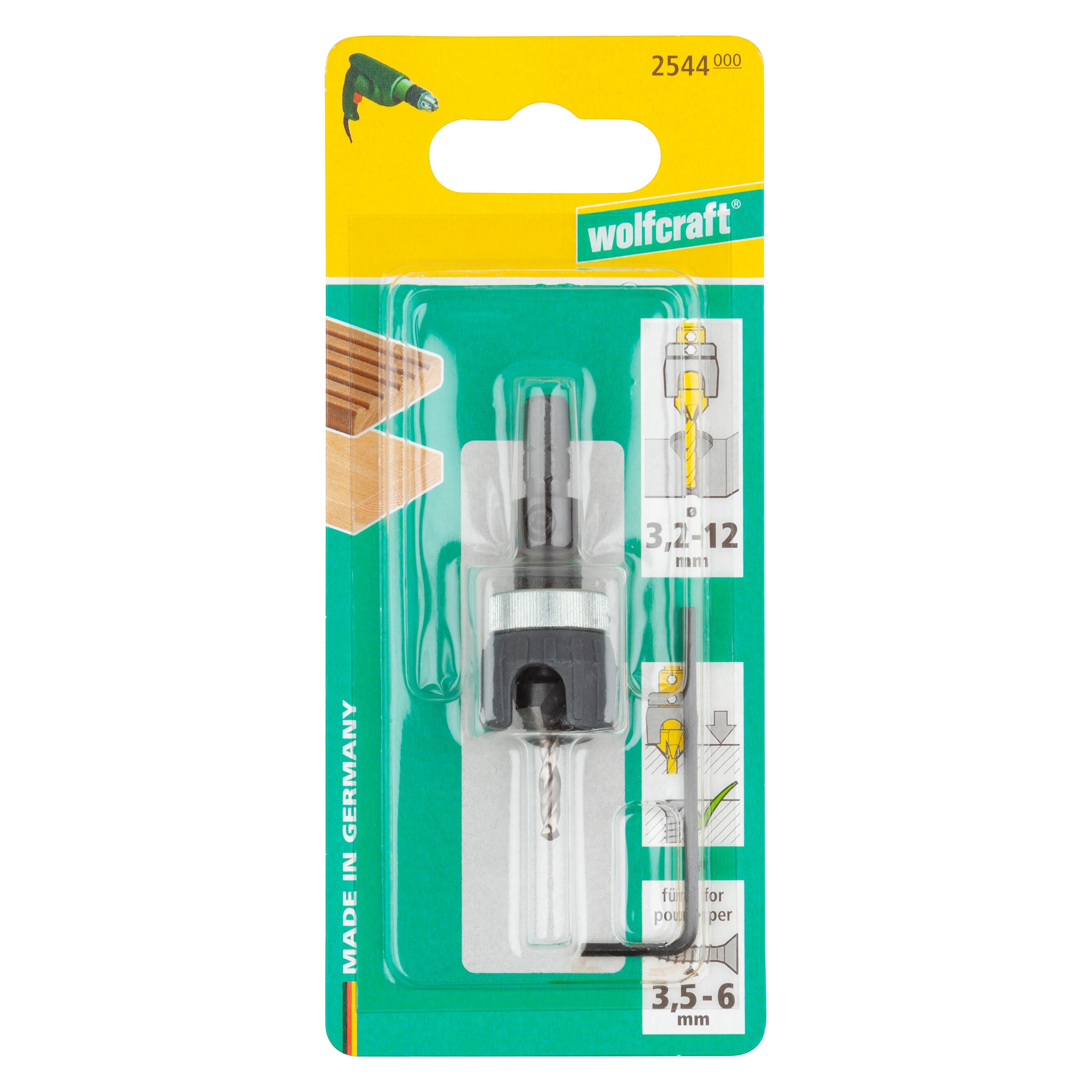 Foret avec fraisoir et butée de profondeur WOLFCRAFT Diam 3.2 à 12 mm - 7