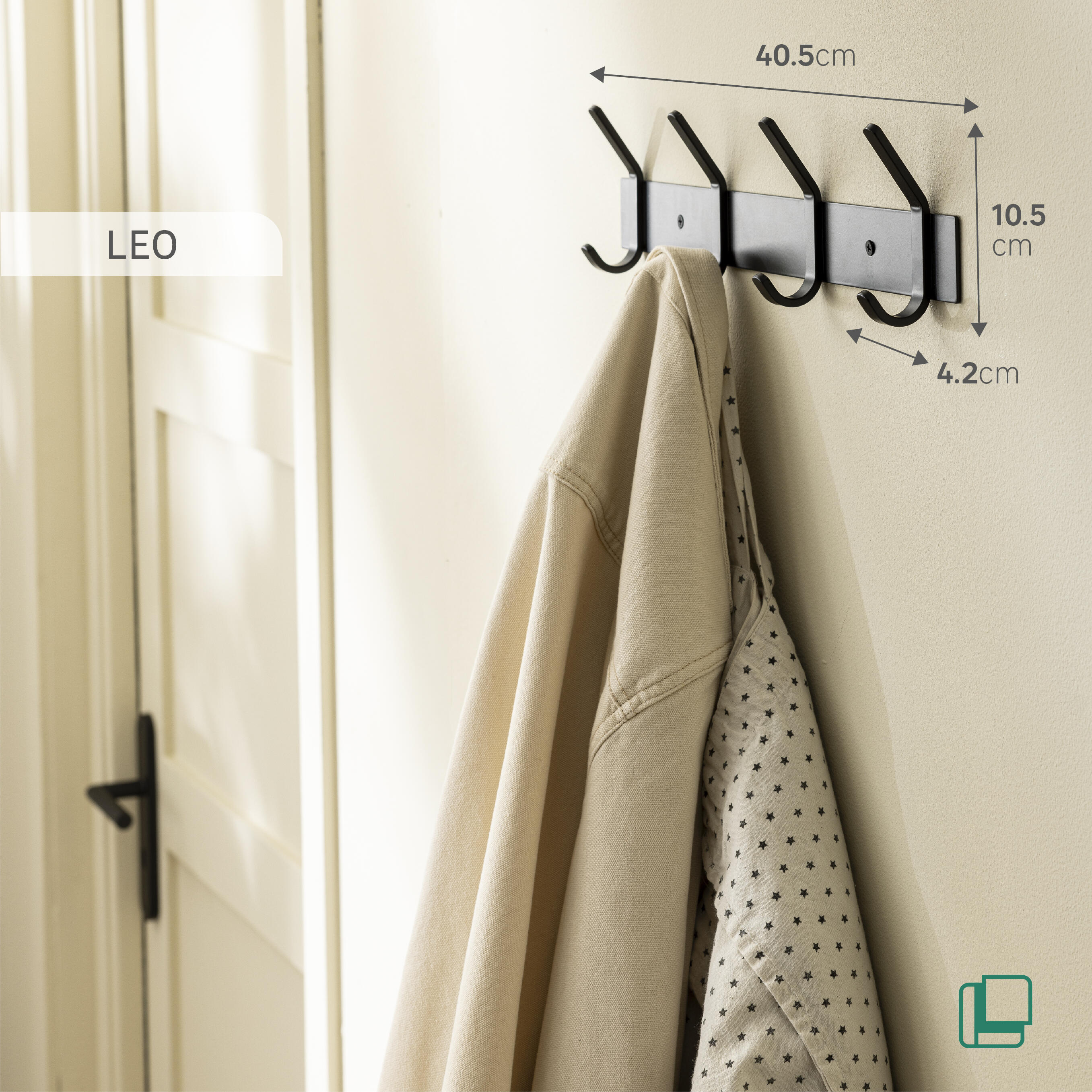 Perchero de pared SPACEO Leo negro con 4 ganchos - 7