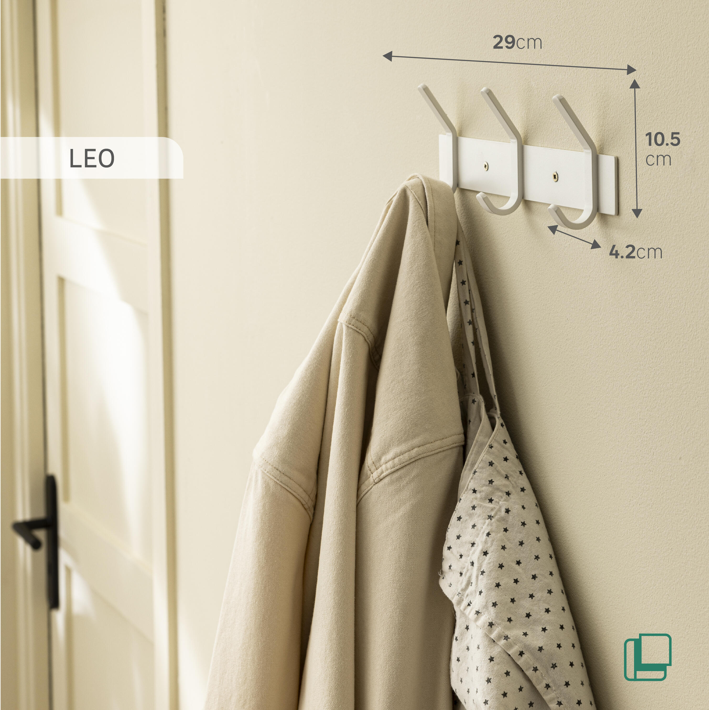Appendiabiti da avvitare  SPACEO LEO in acciaio bianco opaco 6 ganci L 29 x H 10.5 cm - 8