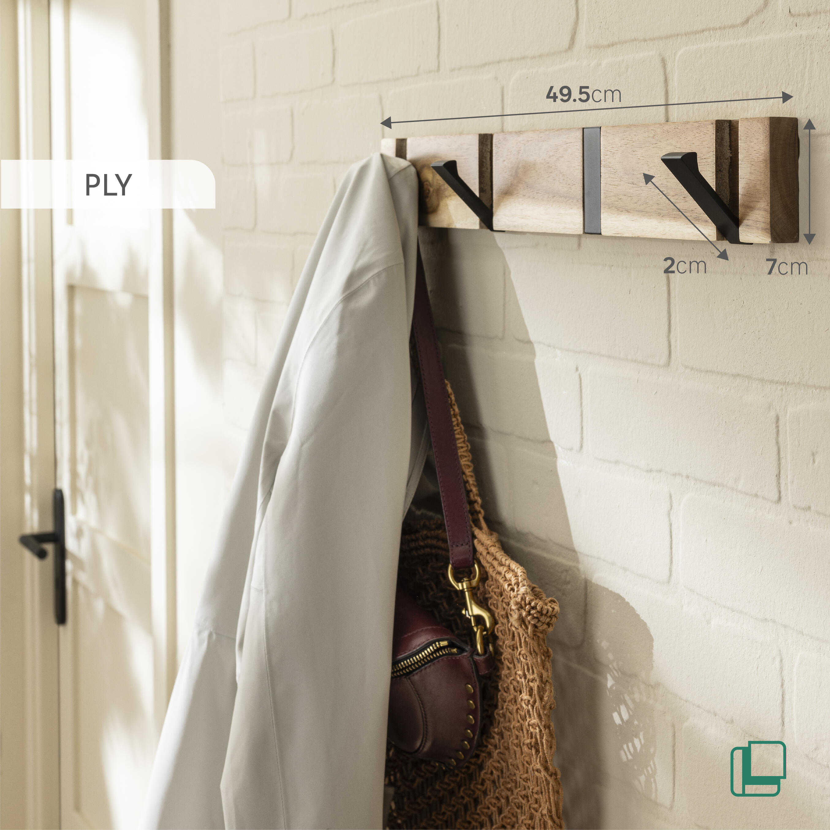 Perchero de pared SPACEO en madera negro con 4 ganchos - 8