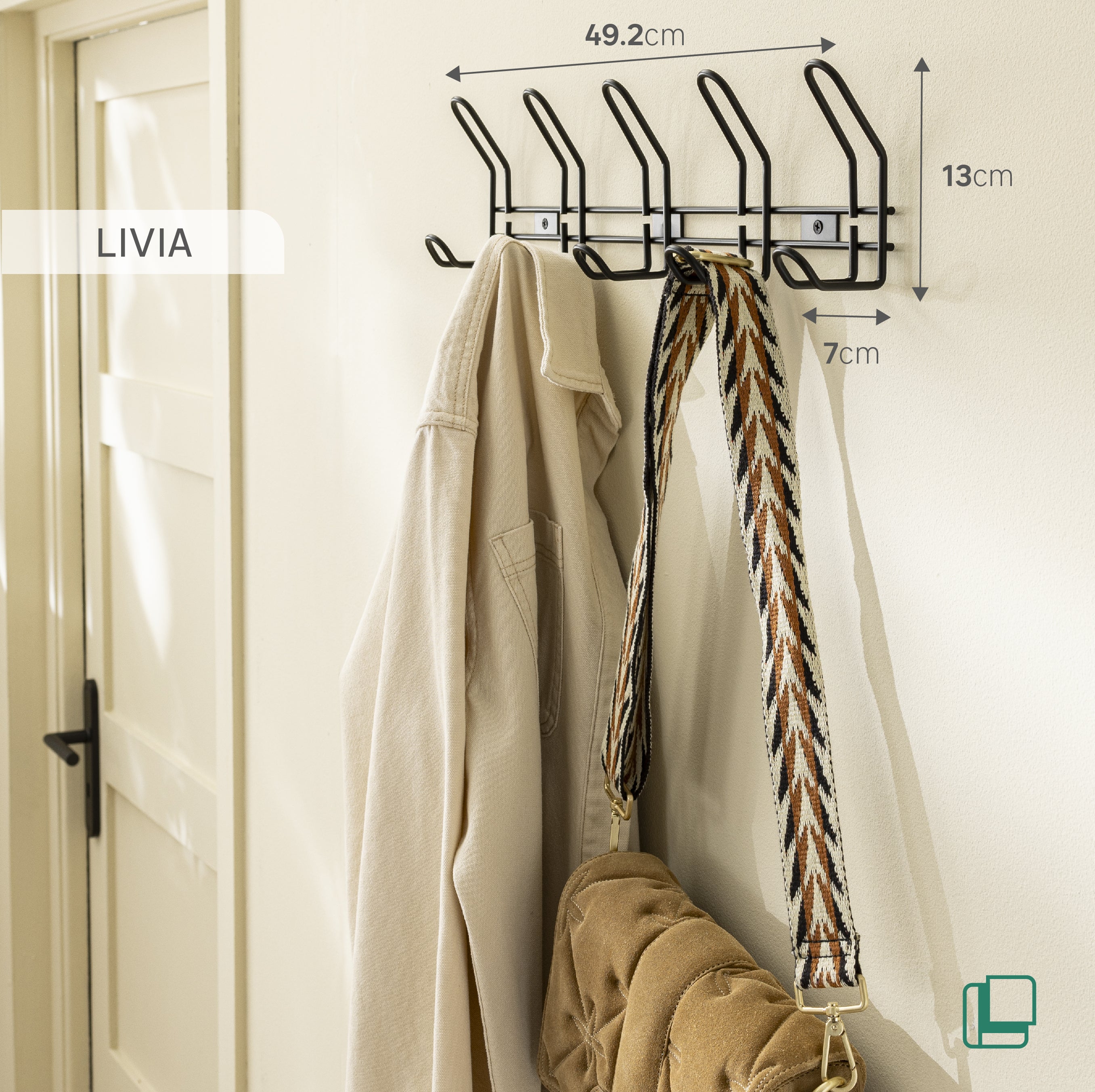 Perchero de pared SPACEO Livia negro con 5 ganchos dobles - 7