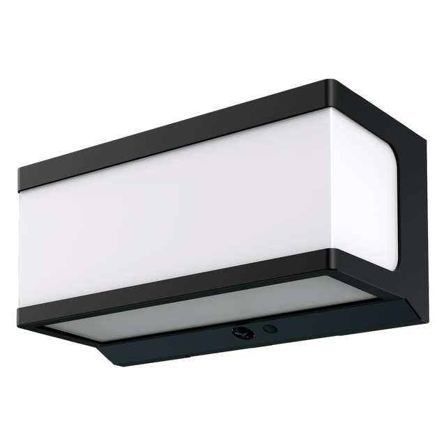 Aplique solar exterior luz LED blanco neutro INSPIRE Prospe negro con sensor crepuscular y detector de movimiento IP54