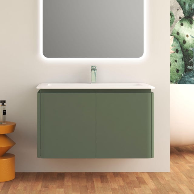 Meuble simple vasque, 1p l.94 x H.55 x P.48 cm, vert, Icona