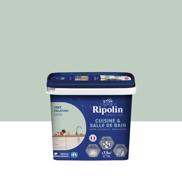 Peinture intérieure multi-supports acrylique satin vert palatino 0,75 L Cuisine & bain - RIPOLIN