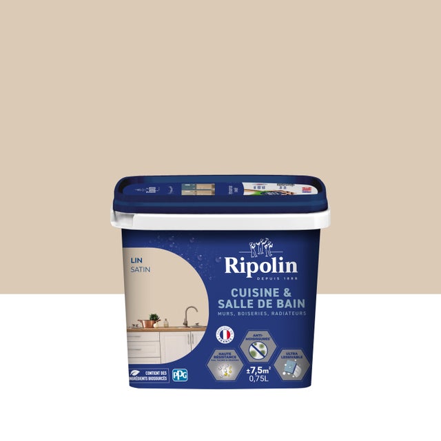 Peinture intérieure multi-supports acrylique satin lin 0,75 L Cuisine & bain - RIPOLIN
