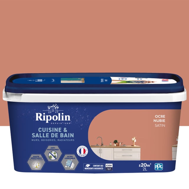 Peinture mur ocre nubie satin RIPOLIN Cuisine et bain 2L