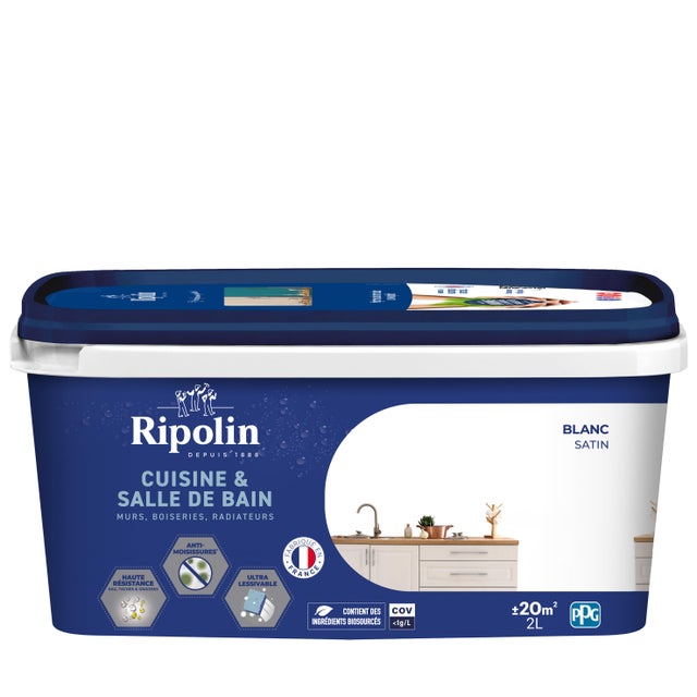 Peinture mur blanc satin RIPOLIN Cuisine et bain 2L