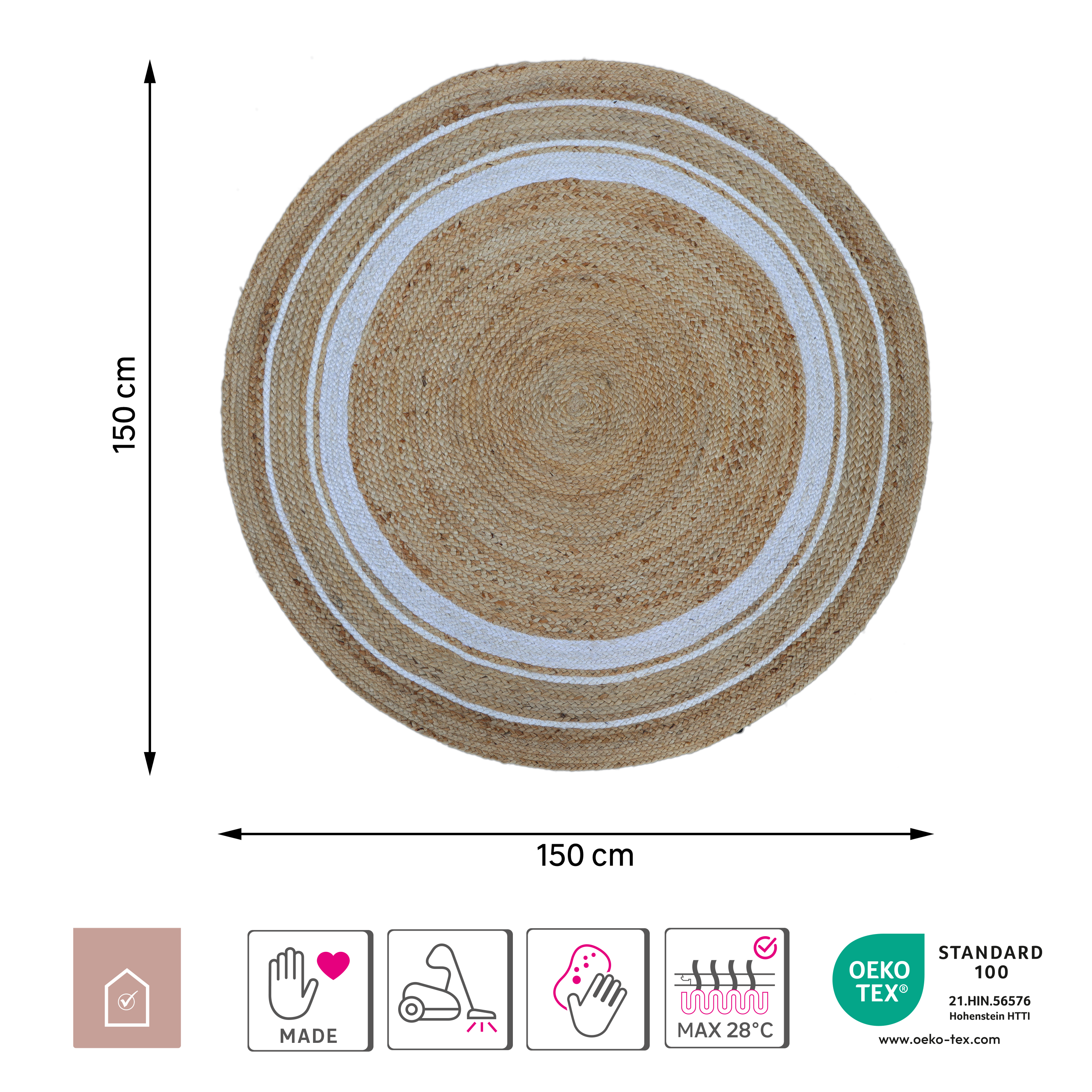 Tappeto Nils natura in juta beige e bianco, Ø150 cm - 24