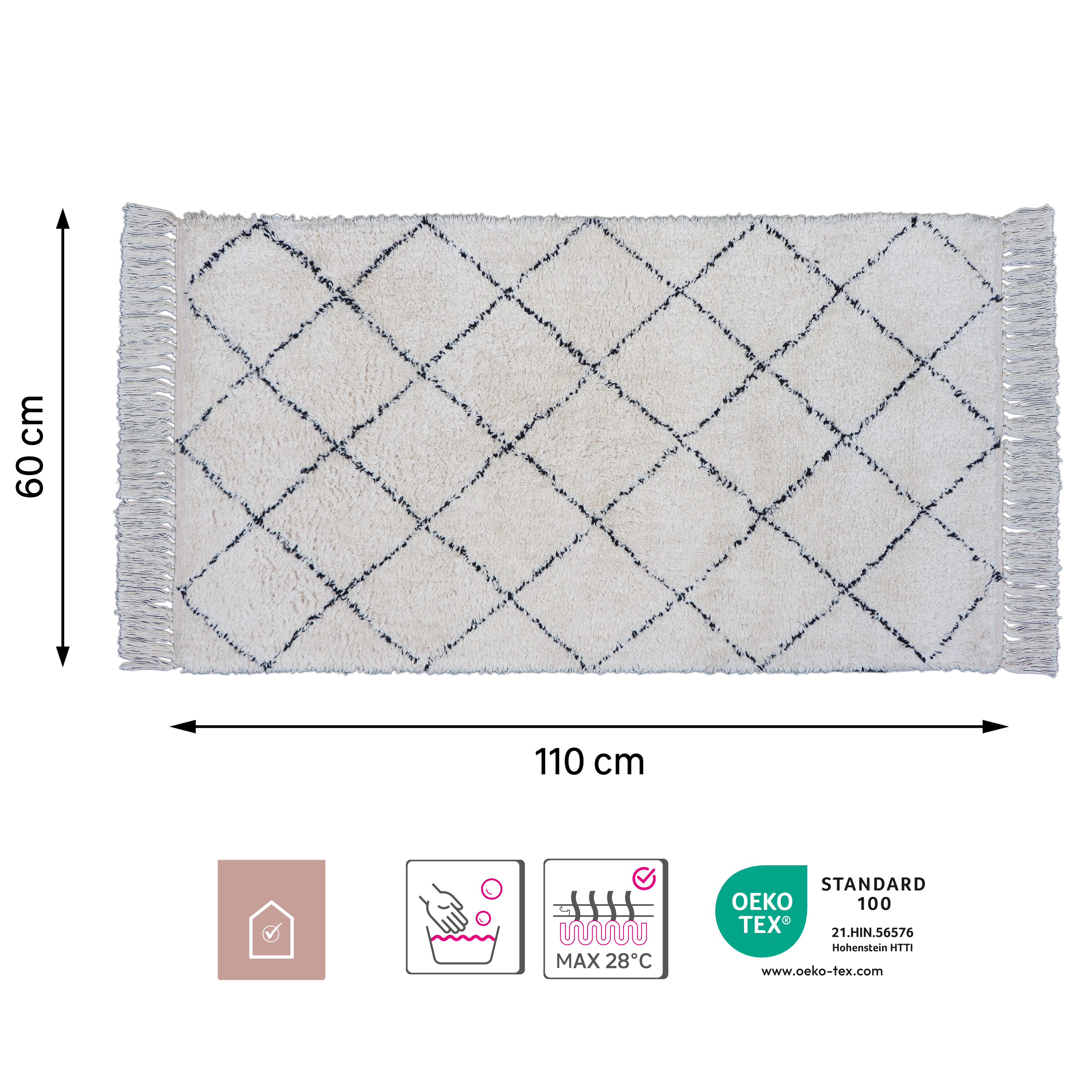 Alfombra pie de cama algodón Zaida 60x110cm pelo mediano INSPIRE geométrico blanco negro - 3