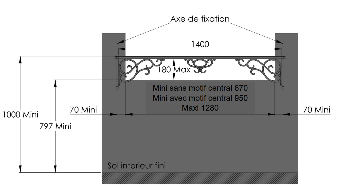 Garde-corps aluminium, BALORY l.140 x H.30 cm - 3
