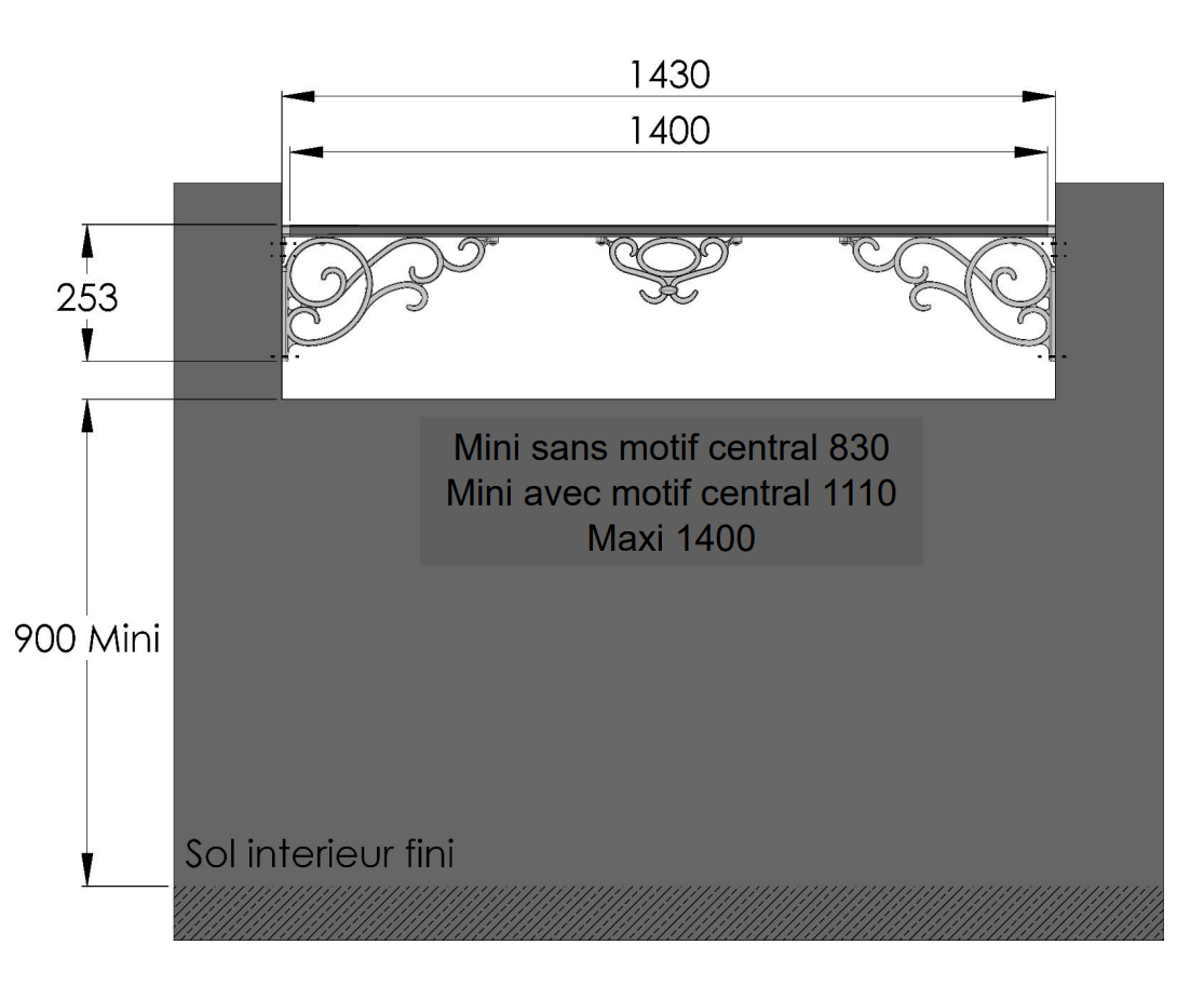 Garde-corps aluminium, BALORY l.140 x H.25 cm - 3
