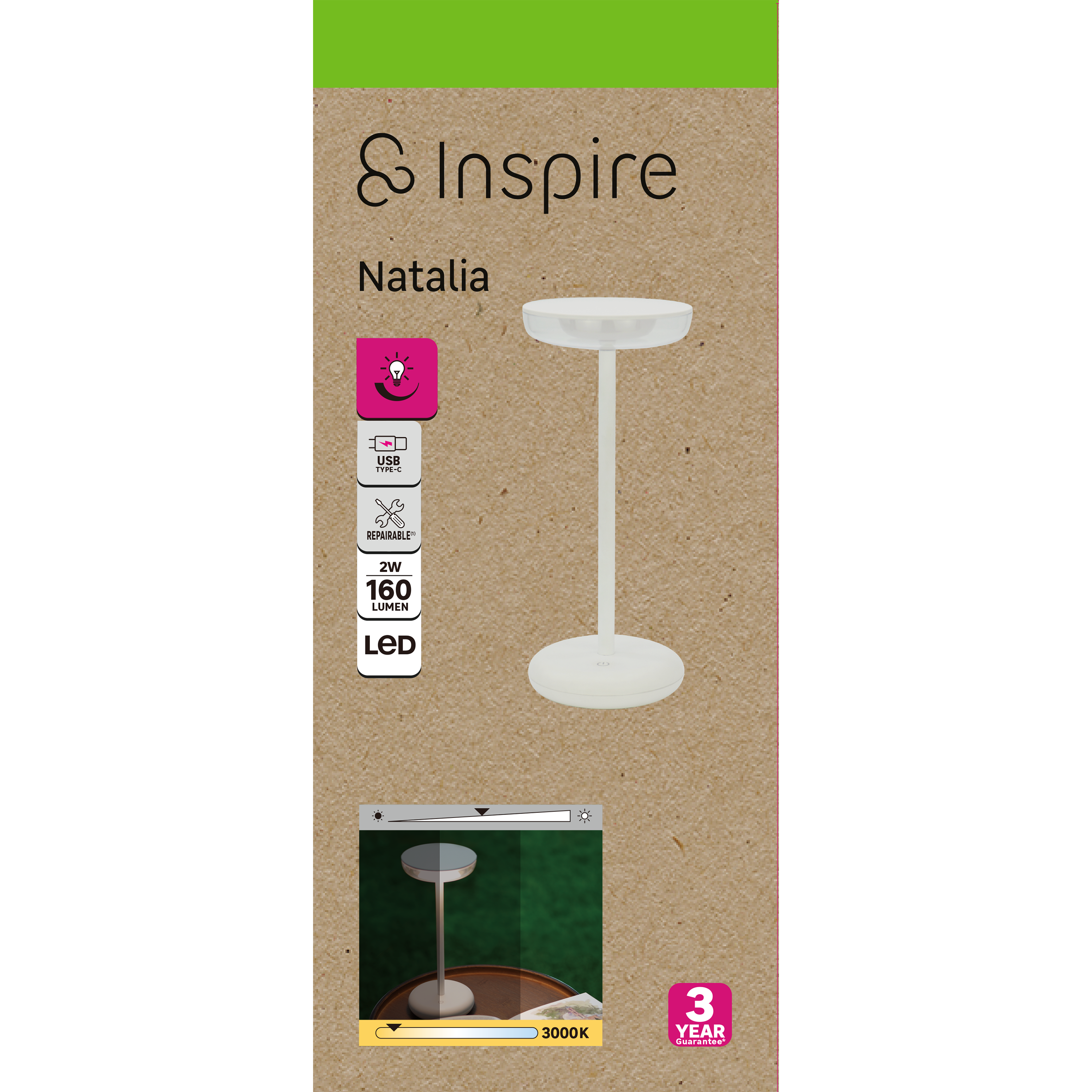 Lámpara de mesa LED Natalia INSPIRE con estructura blanca luz cálida 3000K de pilas - 5