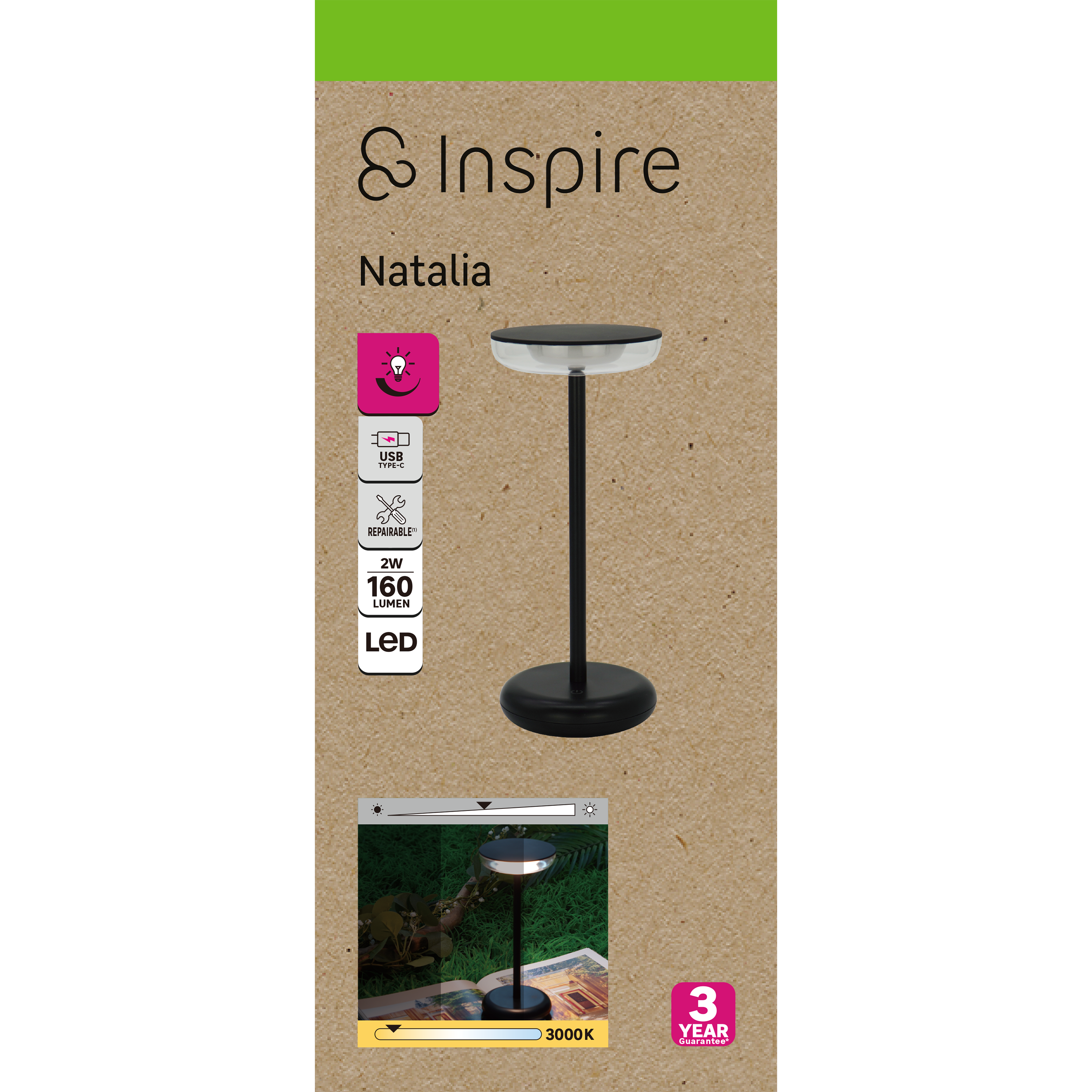 Lampe de table Led rechargeable 160 Lm intensité variable noir Natalia INSPIRE - 9