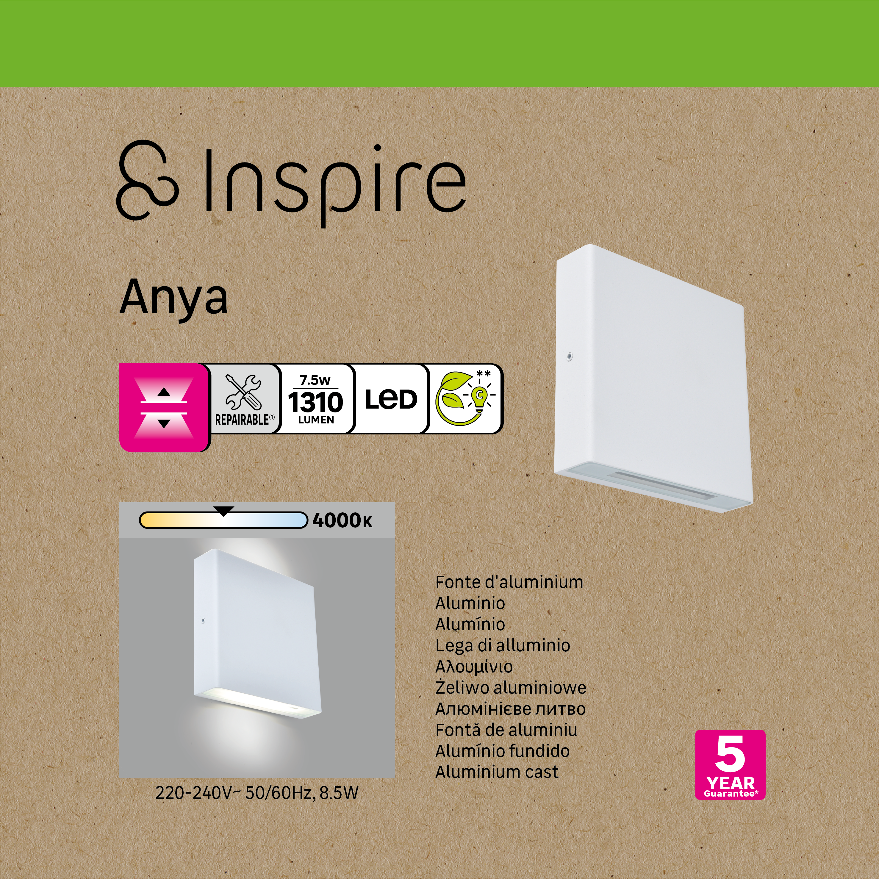 Aplique de exterior LED INSPIRE Anya blanco 800 lm blanco neutro IP54 - 7
