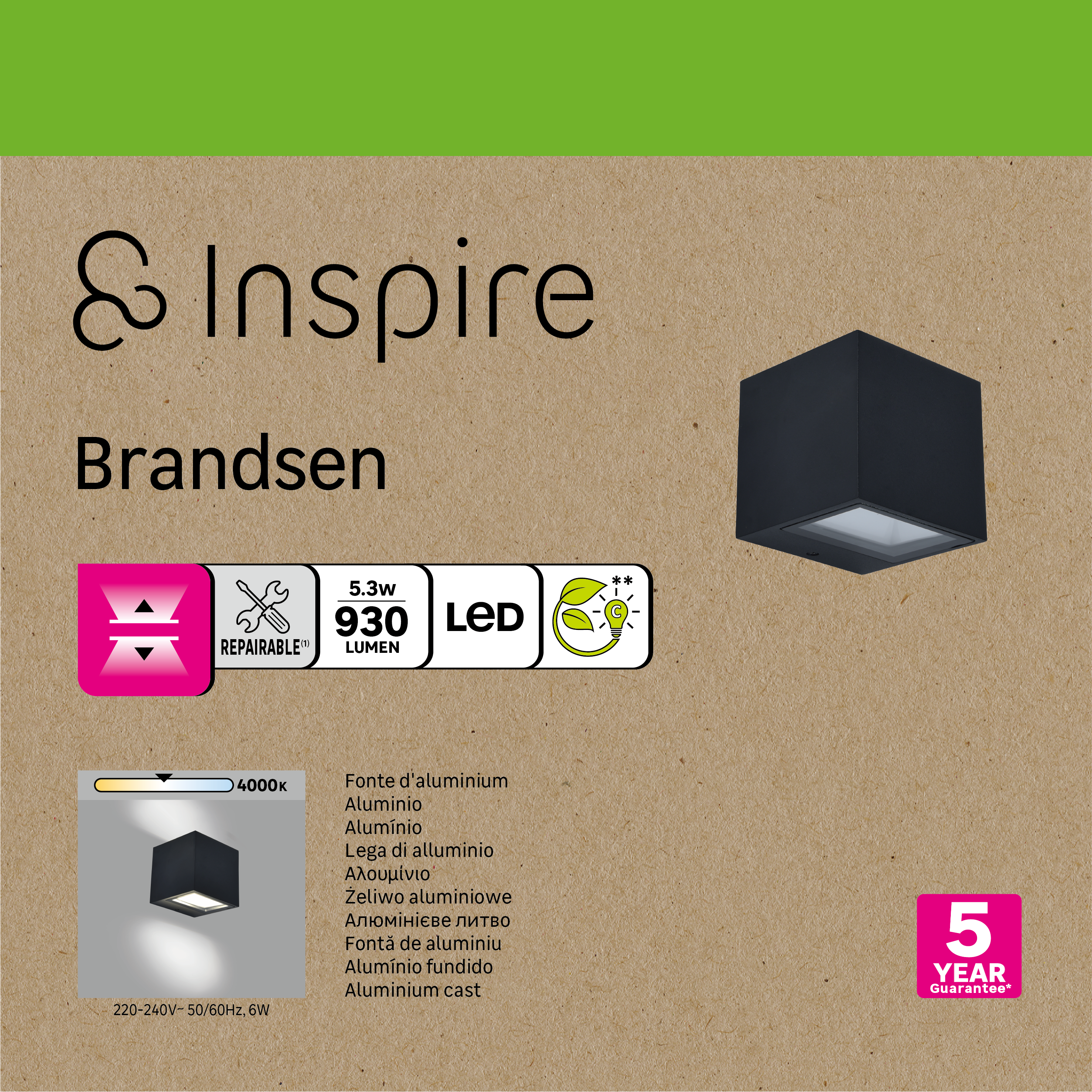 Applique LED da esterno design Brandsen doppia luce nero IP54, luce bianco naturale 900 lumen, INSPIRE - 12