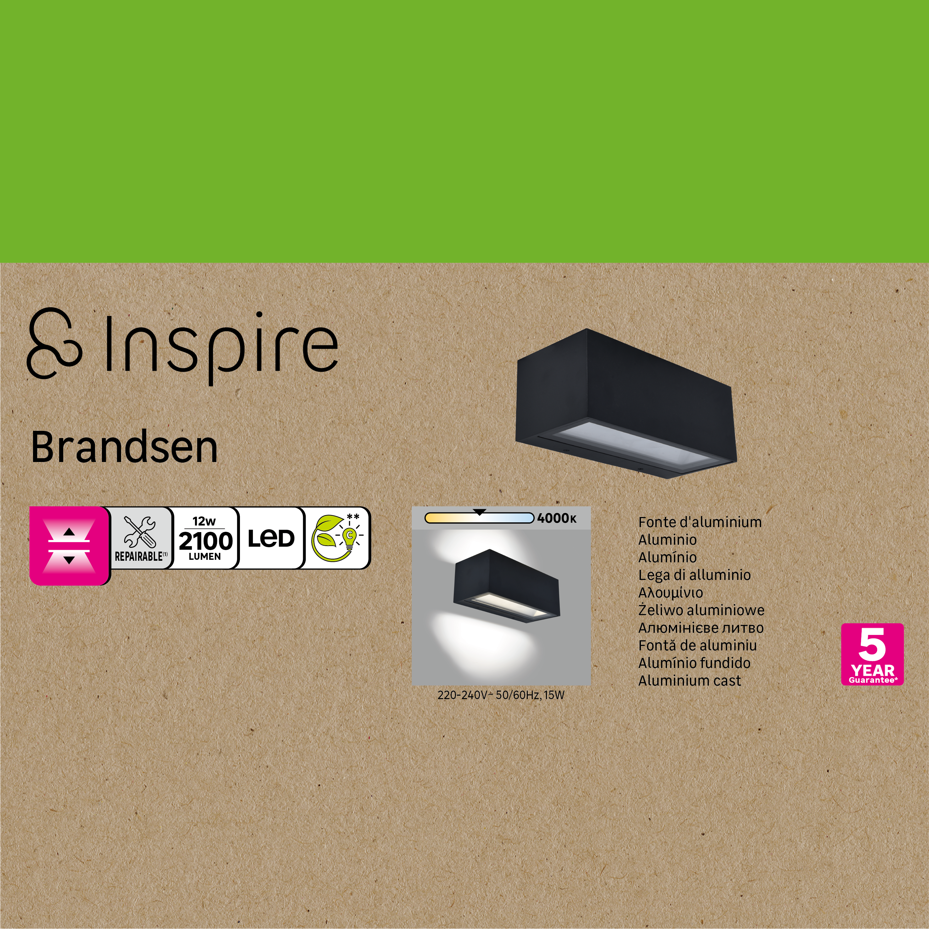 Applique LED design da esterno Brandsen doppia luce nero IP54, luce bianco naturale 2100 lumen, INSPIRE - 10