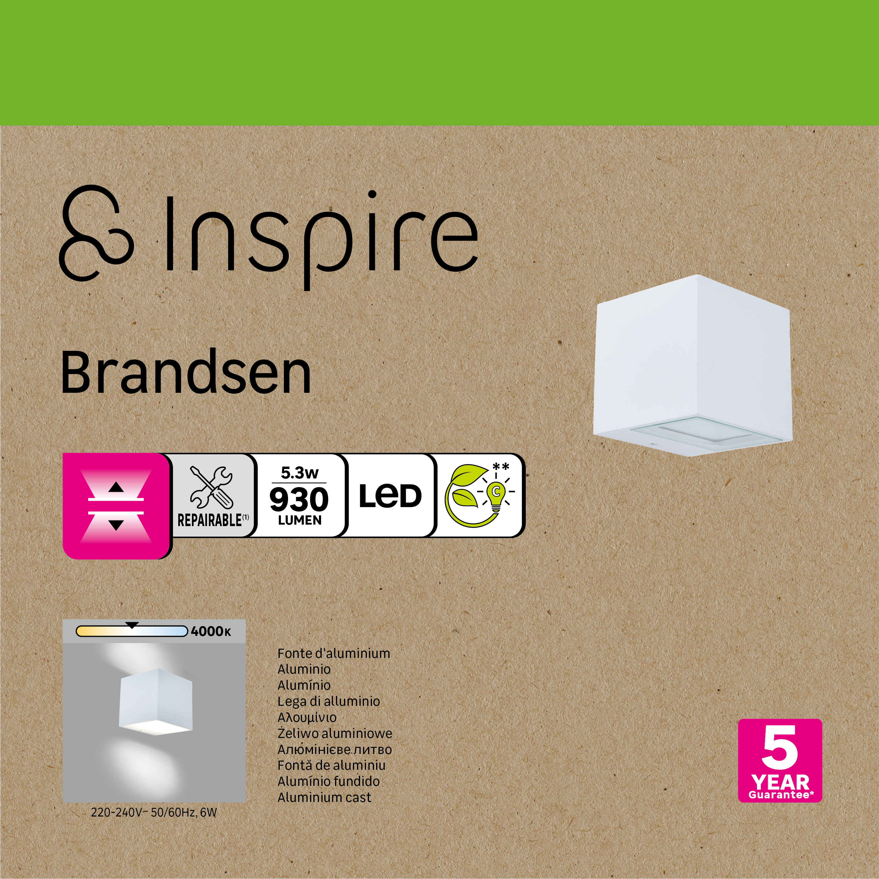 Applique LED design da esterno Brandsen doppia luce bianco IP54, luce bianco naturale 930 lumen, INSPIRE - 5