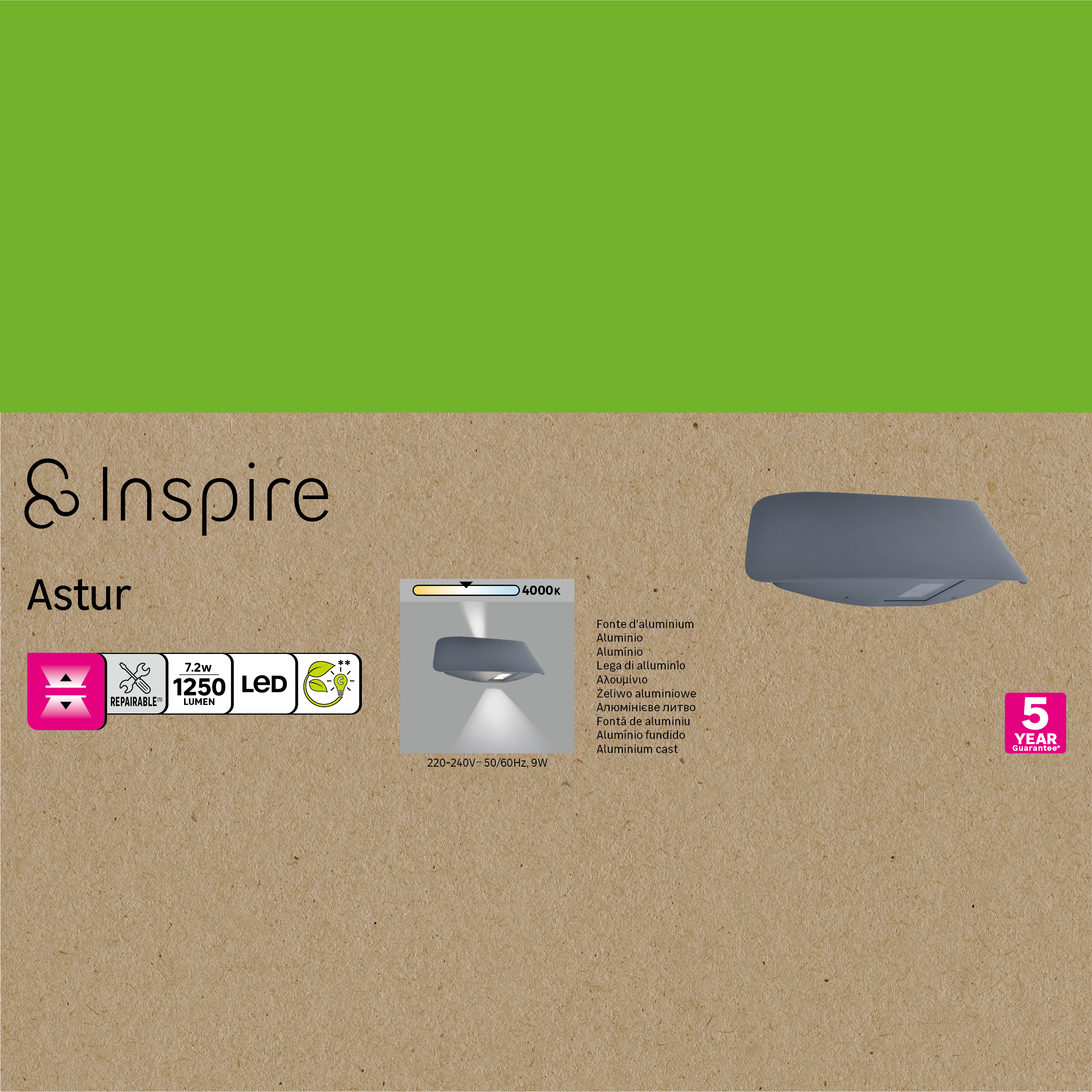 Aplique exterior LED Astur INSPIRE gris 600lm blanco neutro - 7