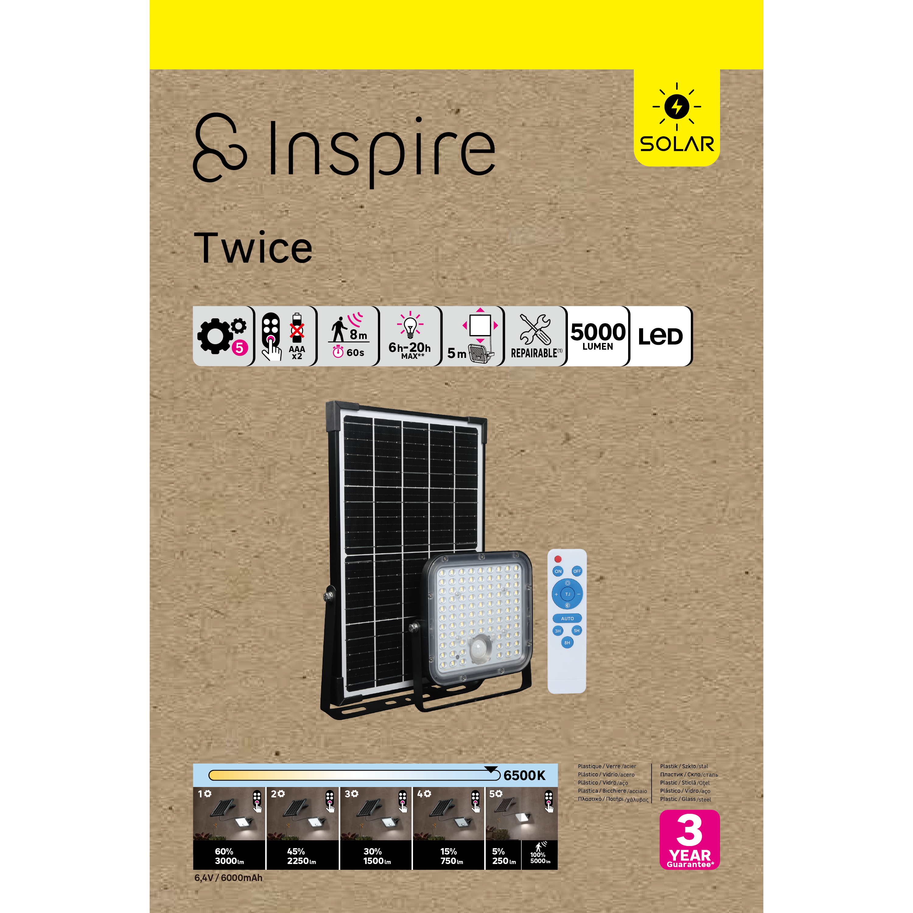 Projetor solar Pir 5000 lm 6500K ip65 preto Inspire - 8