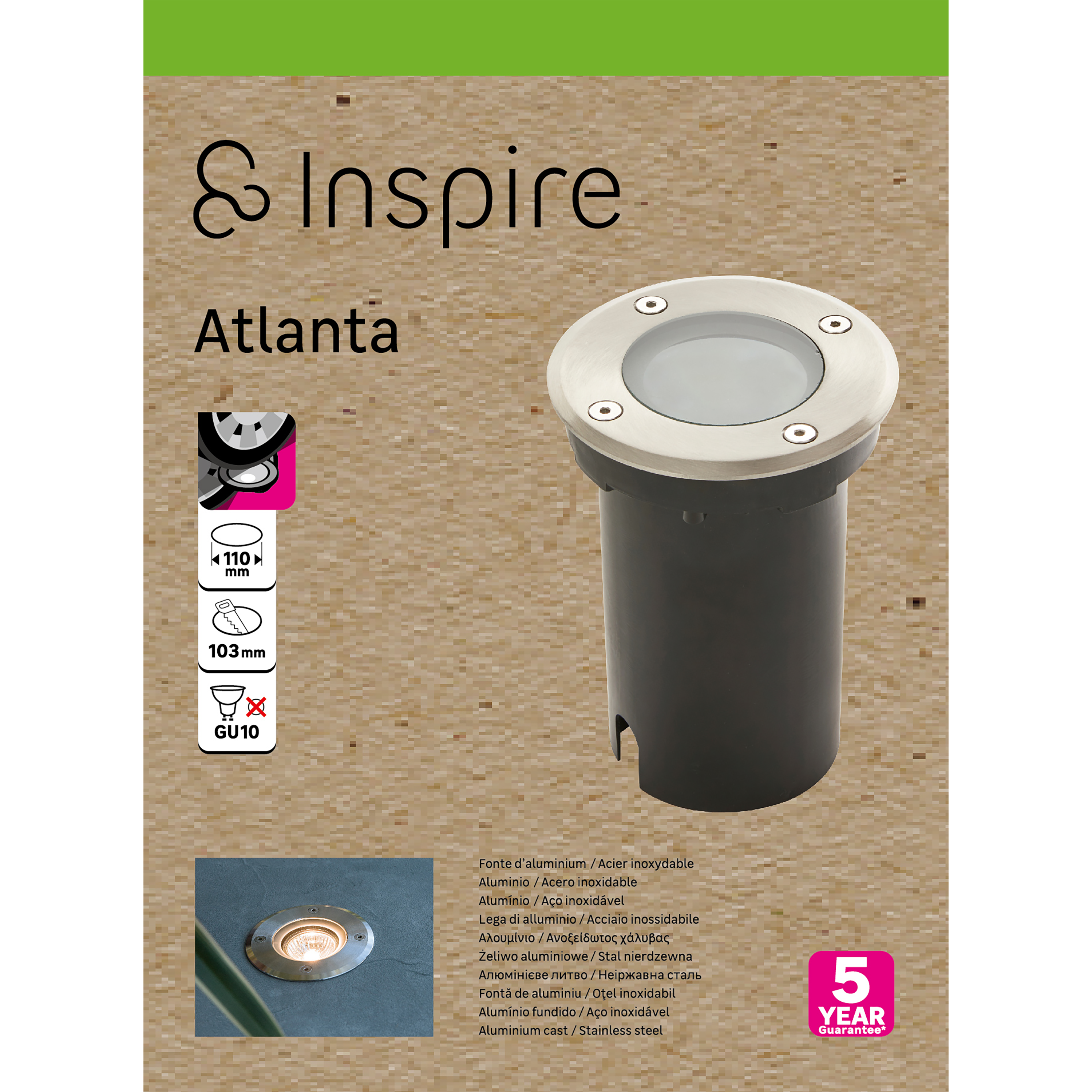 Portafaretto da incasso in alluminio ATLANTA GU10 argento tondo IP67 INSPIRE - 2