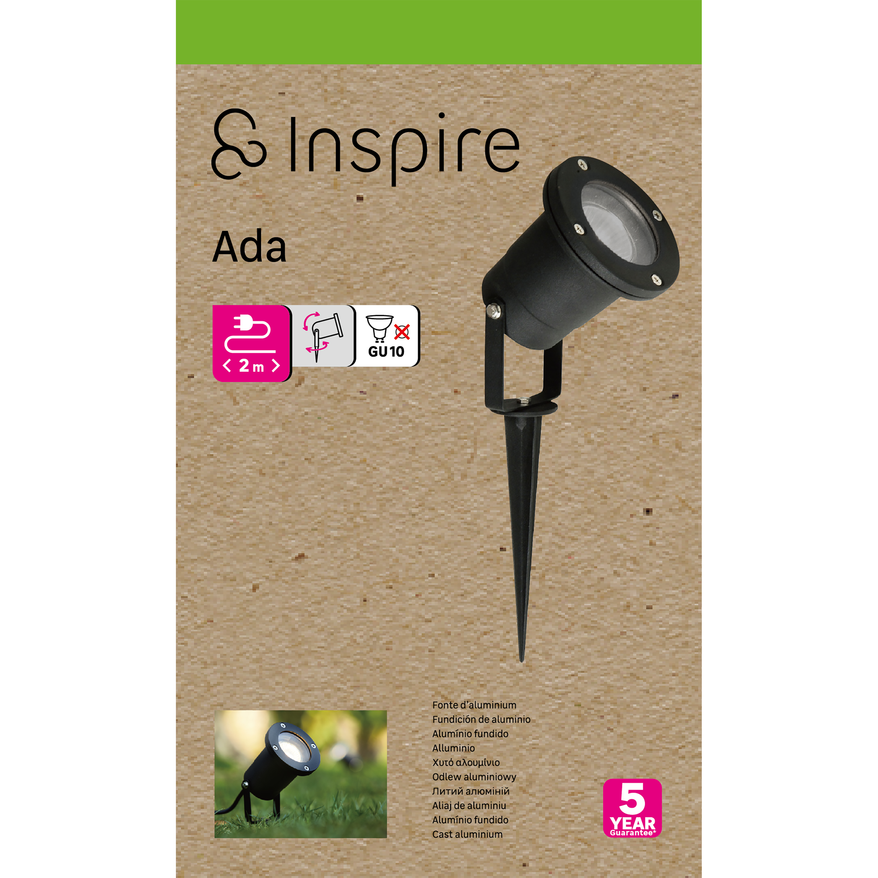Proiettore da esterno Ada nero, tondo, in alluminio  GU10 IP65 INSPIRE - 10