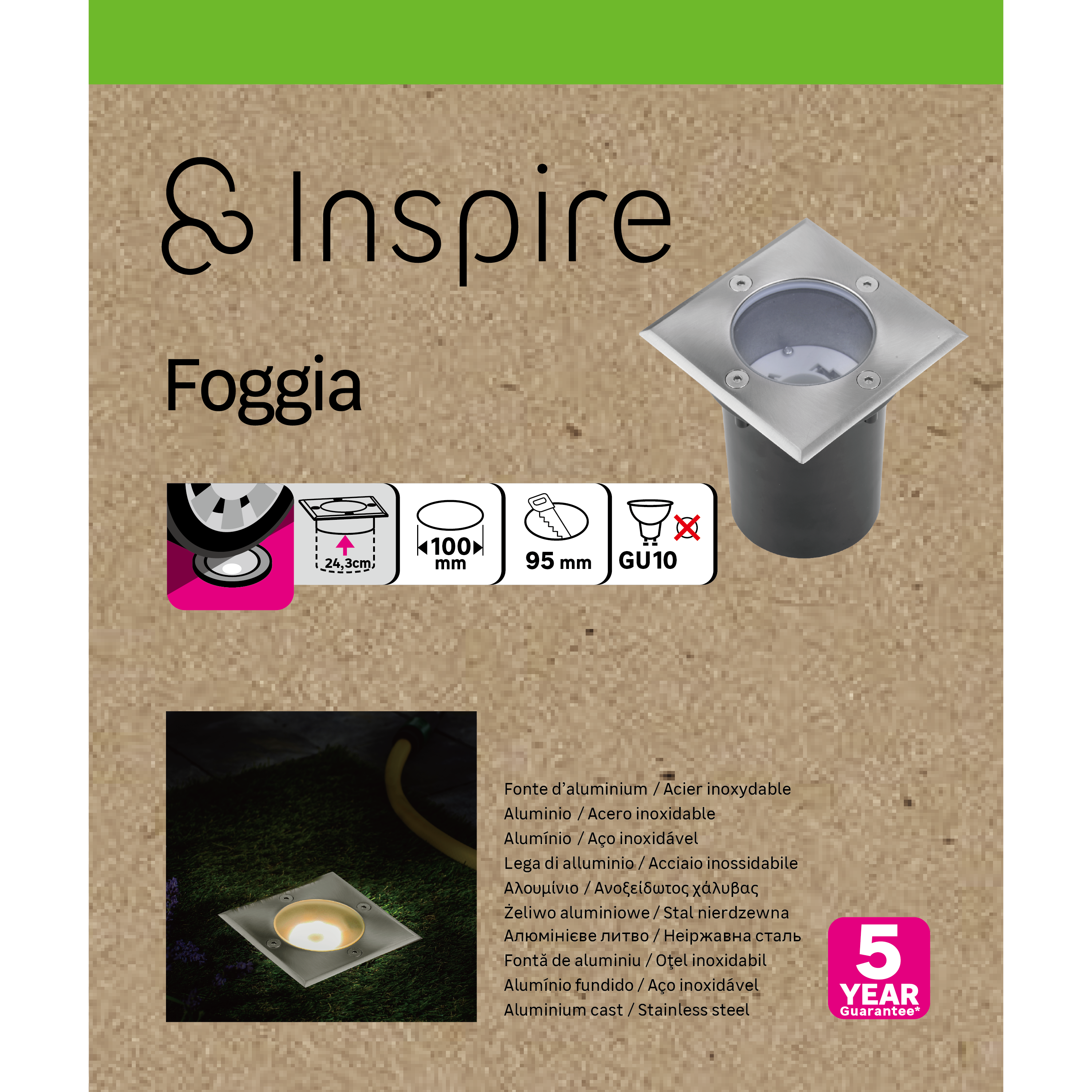 Portafaretto da incasso in alluminio GU10 grigio quadrato IP67 INSPIRE - 2