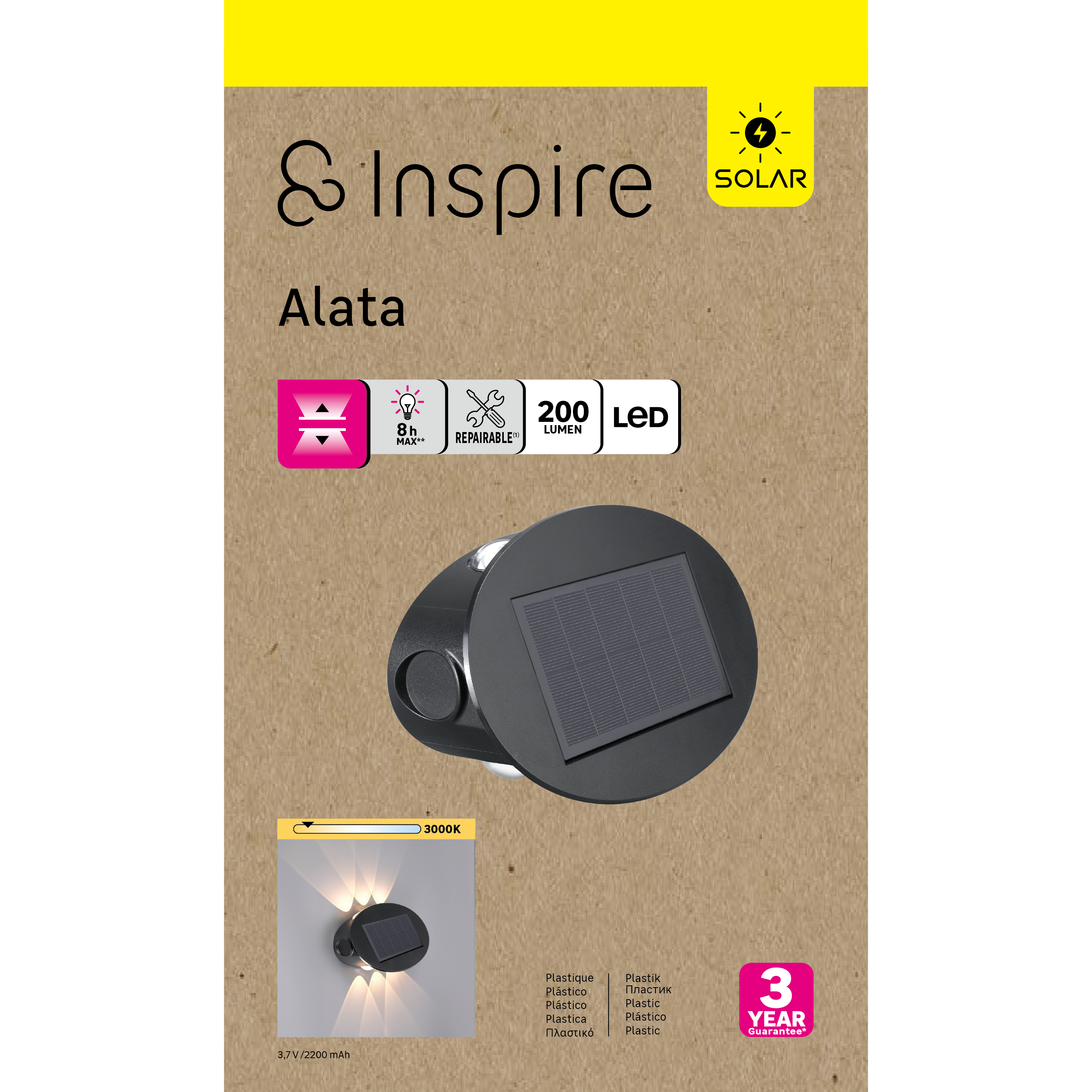 Candeeiro de parede solarar Alata 200 lm 3000k ip44 preto Inspire - 7