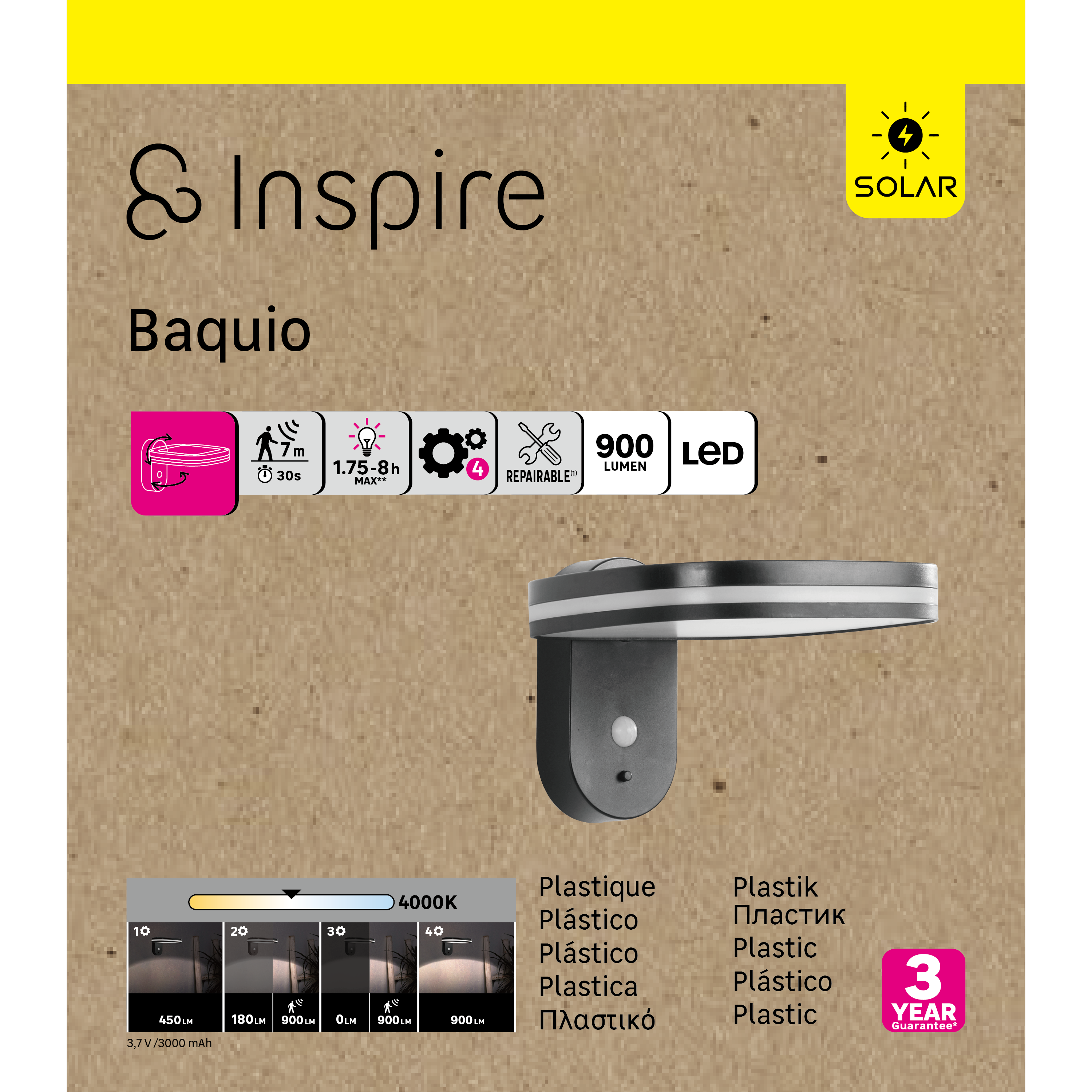 Applique solaire inclinable Baquio 900 Lumen, blanc neutre, noir INSPIRE - 13