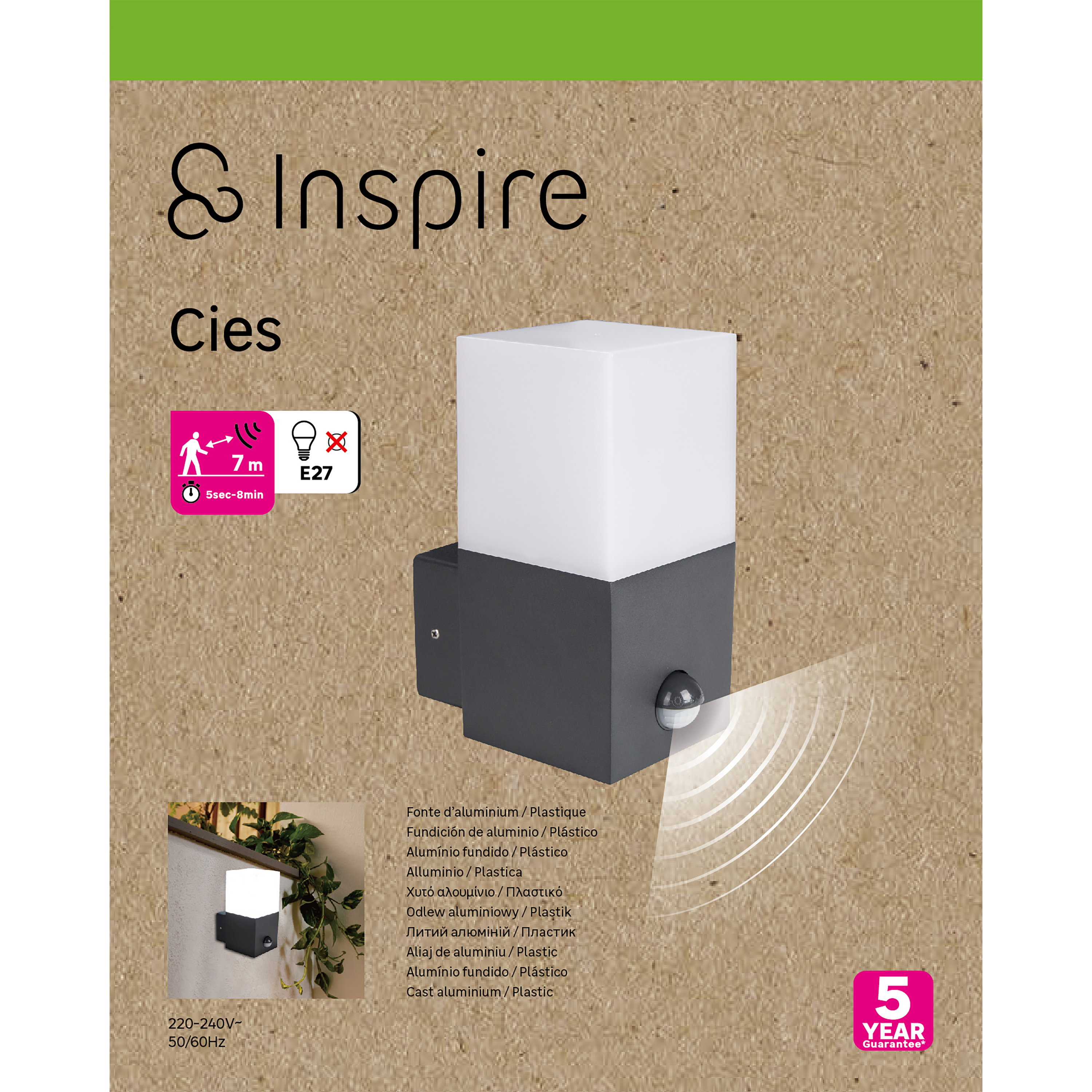 Applique extérieure à détection E27, noir Cies INSPIRE - 5