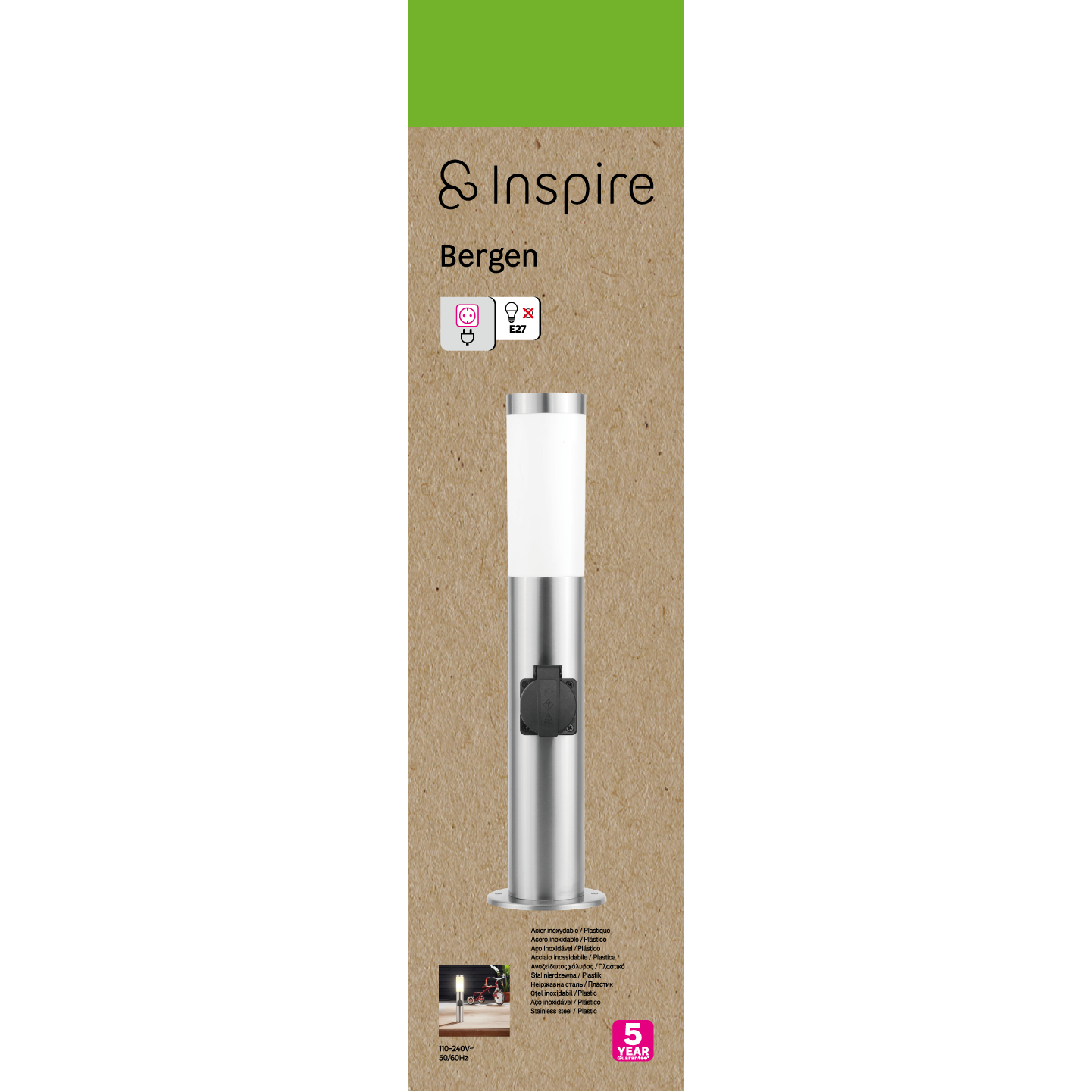 Baliza de jardín exterior E27 Bergen Inspire 50 cm antracita resistencia IP44 - 5