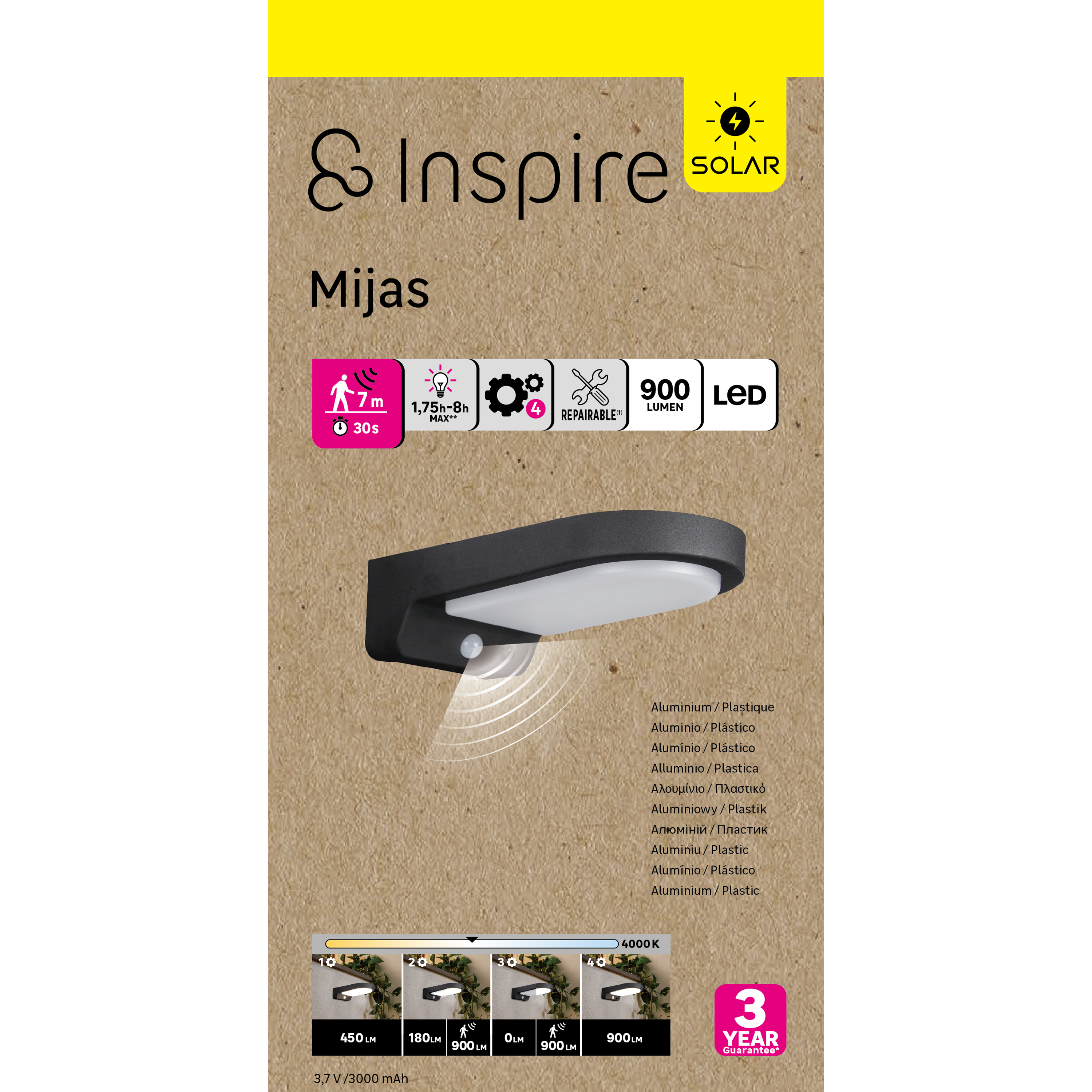 Candeeiro de parede solarar Mijas 900 lm 4000k ip54 preto Inspire - 8