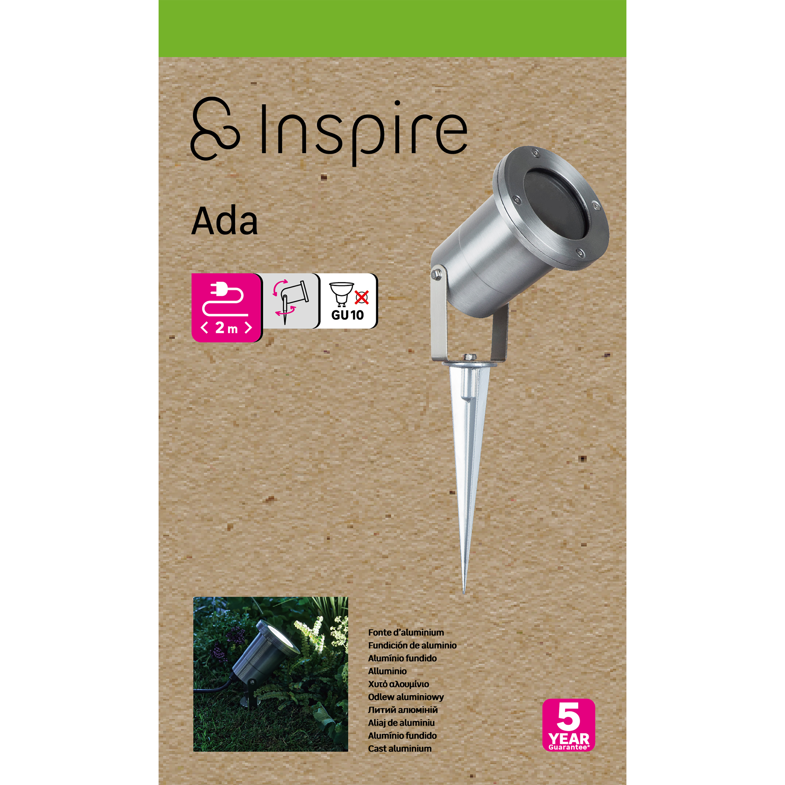 Foco proyector de exterior orientable compatible con casquillo GU10 INSPIRE Ada redondo de aluminio gris IP65 resistente a la lluvia y al polvo - 6