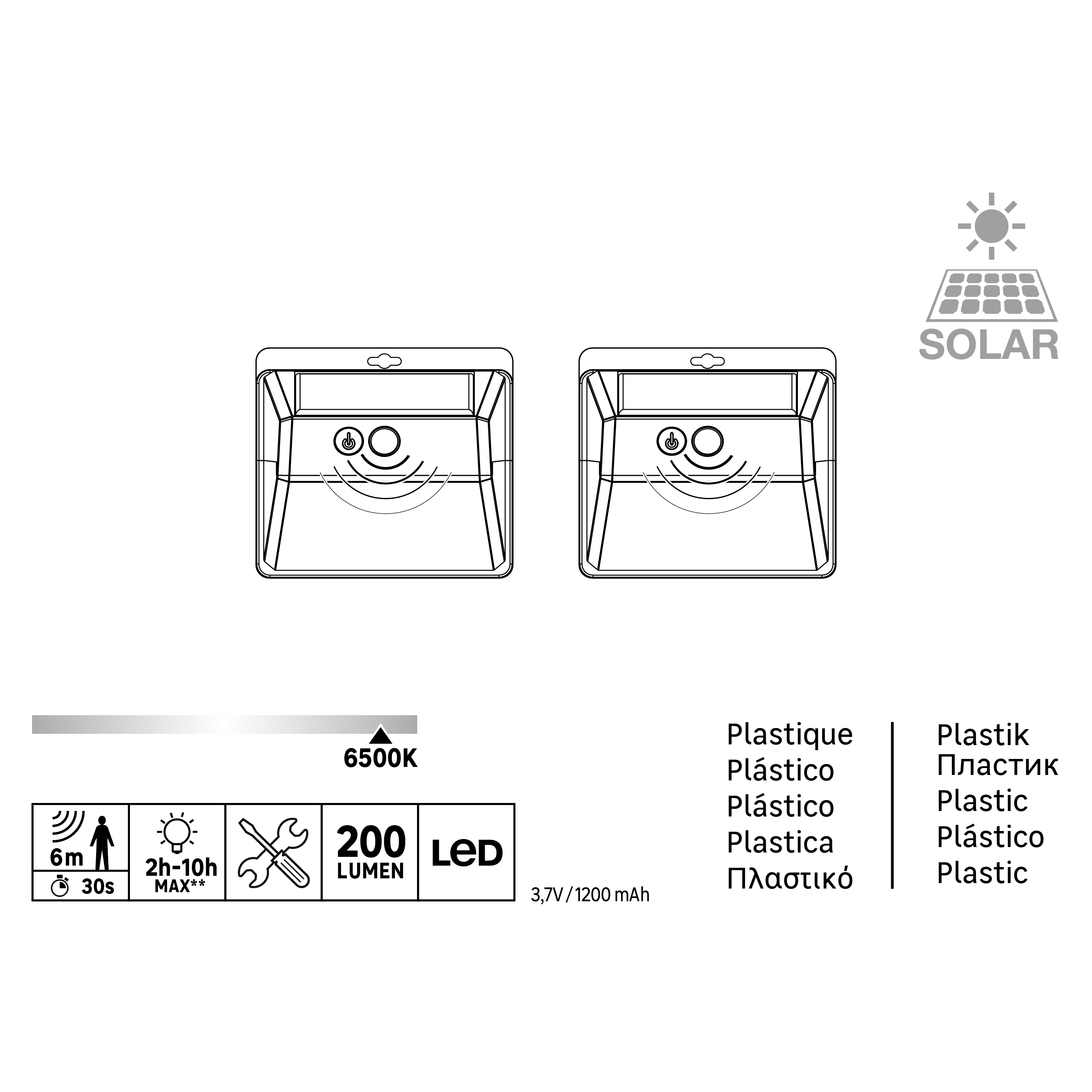 Pack de 2 apliques solares de exterior luz LED blanco frío OS-A148X2 negro con sensor crepuscular y detector de movimiento IP44 - 7