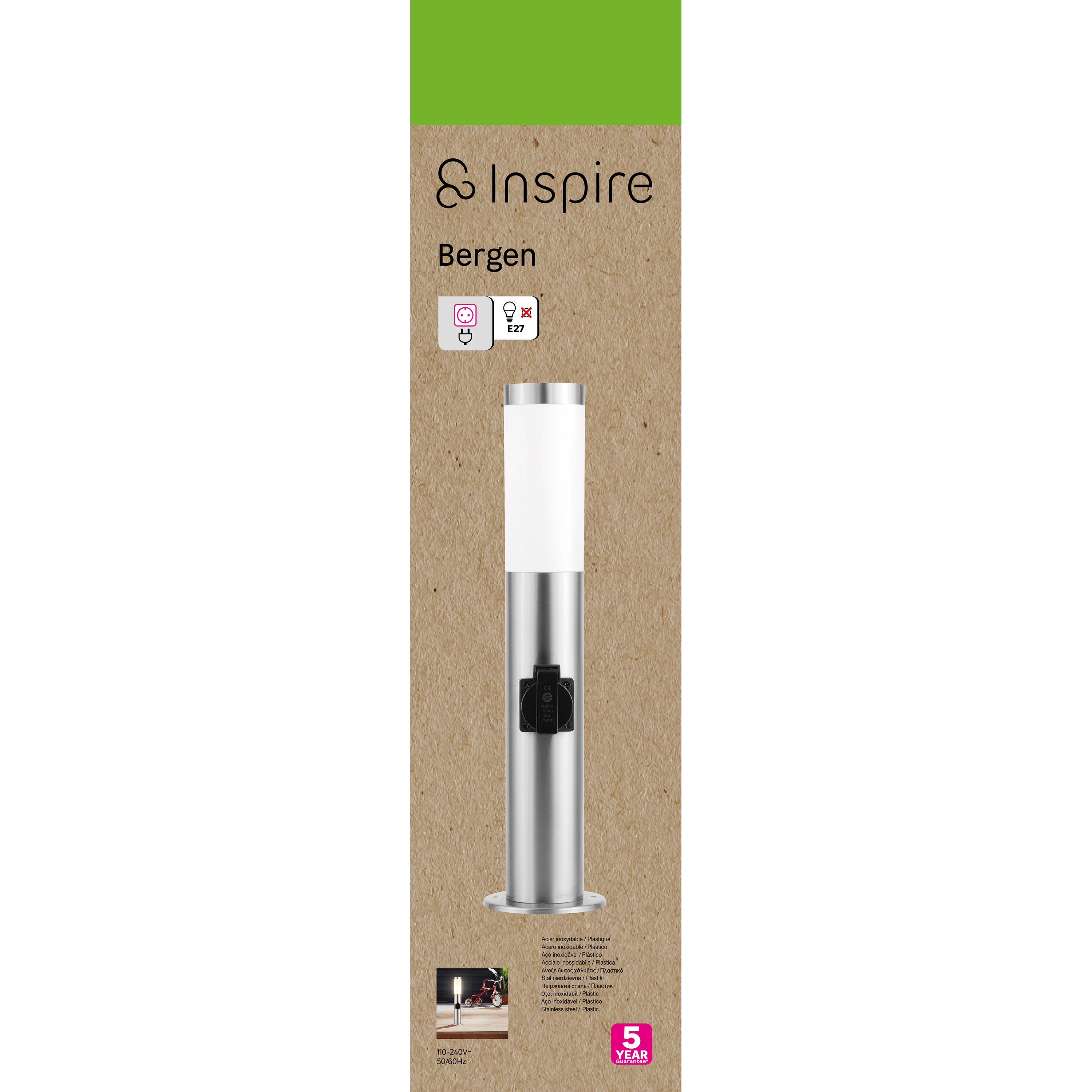 Borne extérieure avec prise, E27 max 25W aluminium Bergen INSPIRE - 7