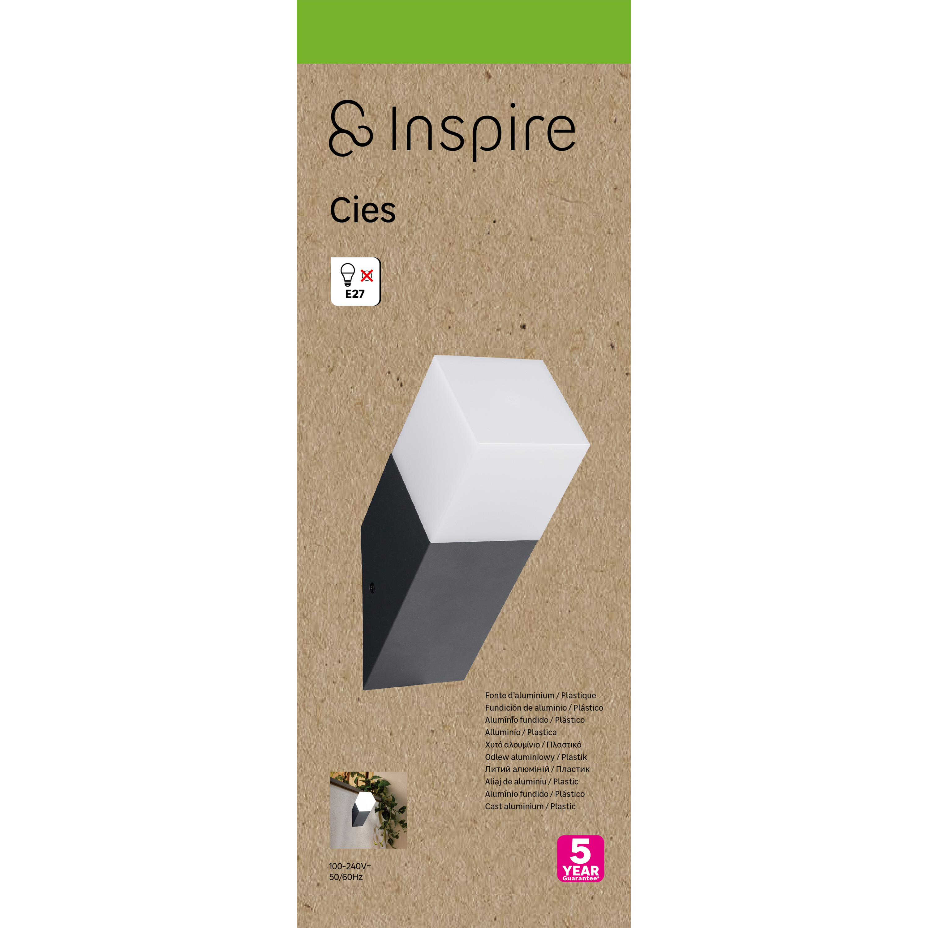 Aplique exterior E27 Cies Flame INSPIRE gris E27 IP54 - 6