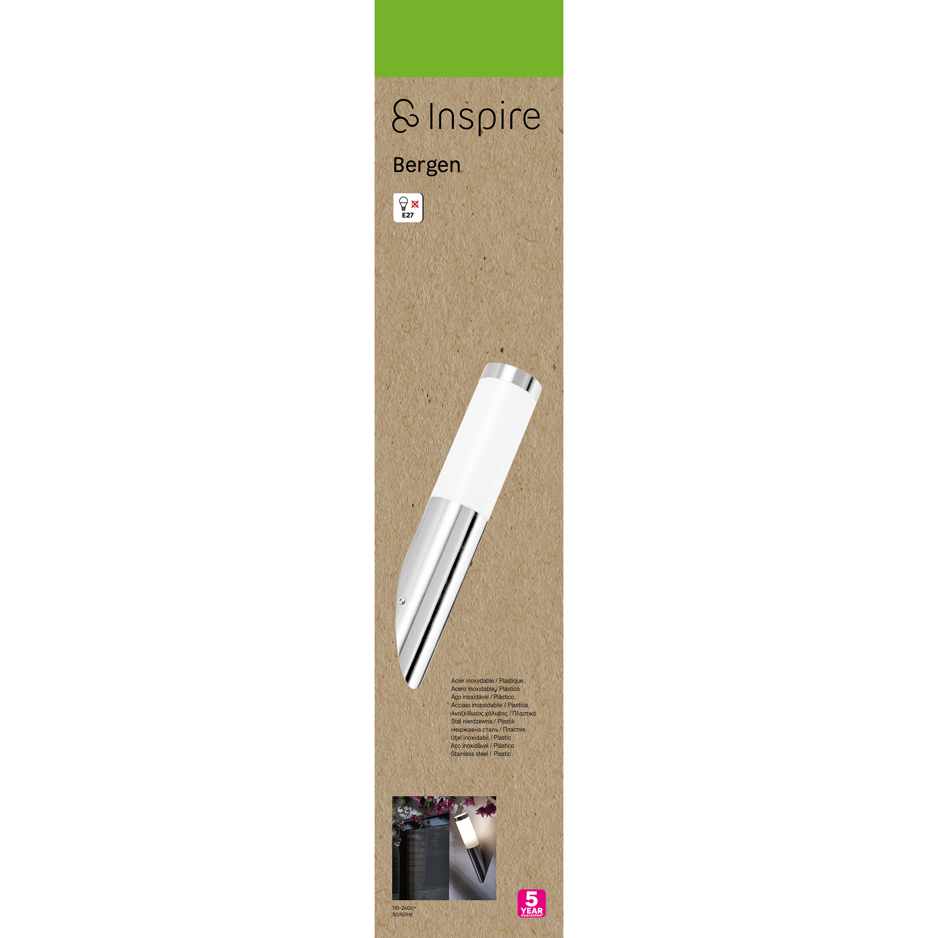 Aplique de exterior Bergen INSPIRE E27 gris 7.6 cm IP44 - 4