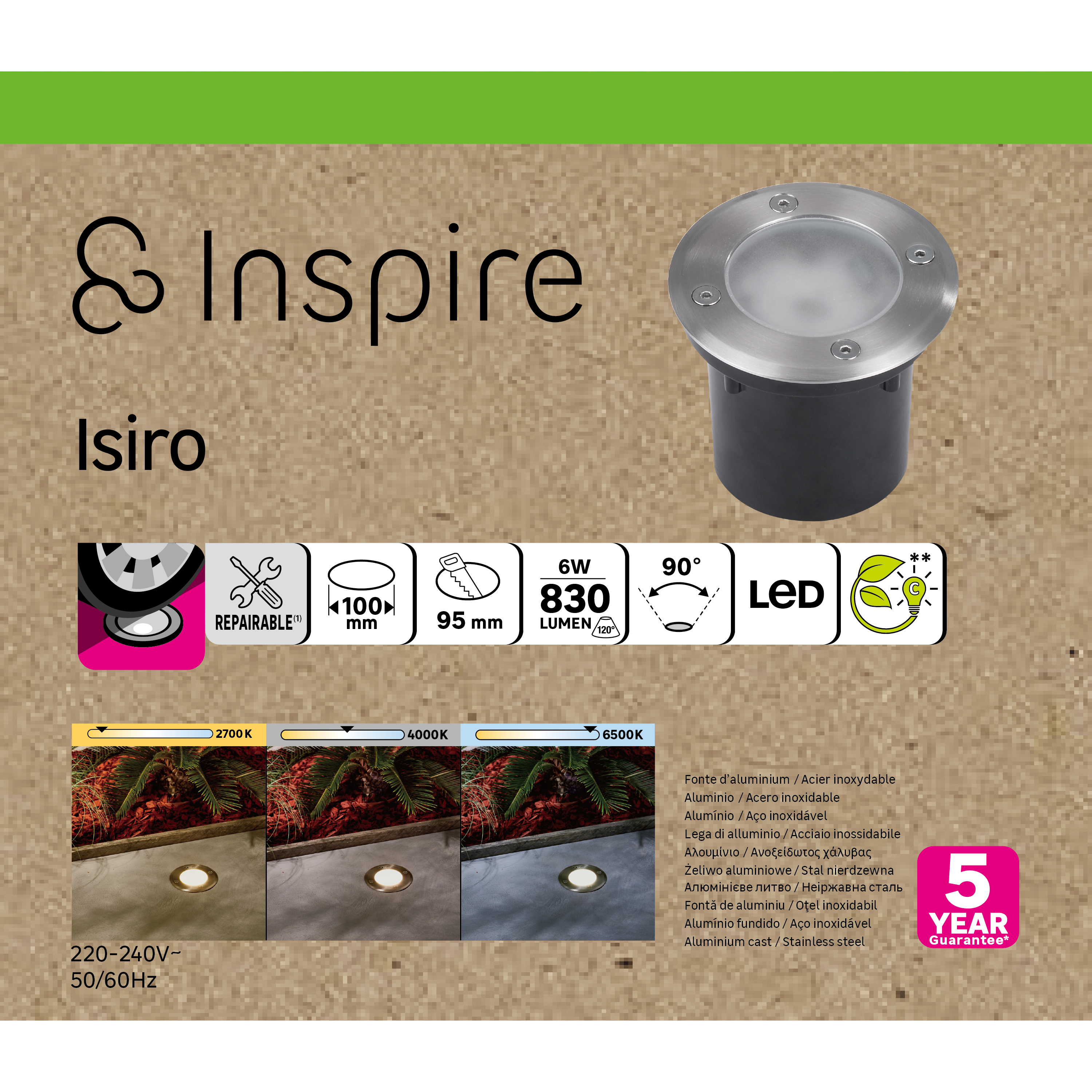 Spot à encastrer extérieur IP65 Led D.10 cm, changement de blancs, Isiro INSPIRE - 5