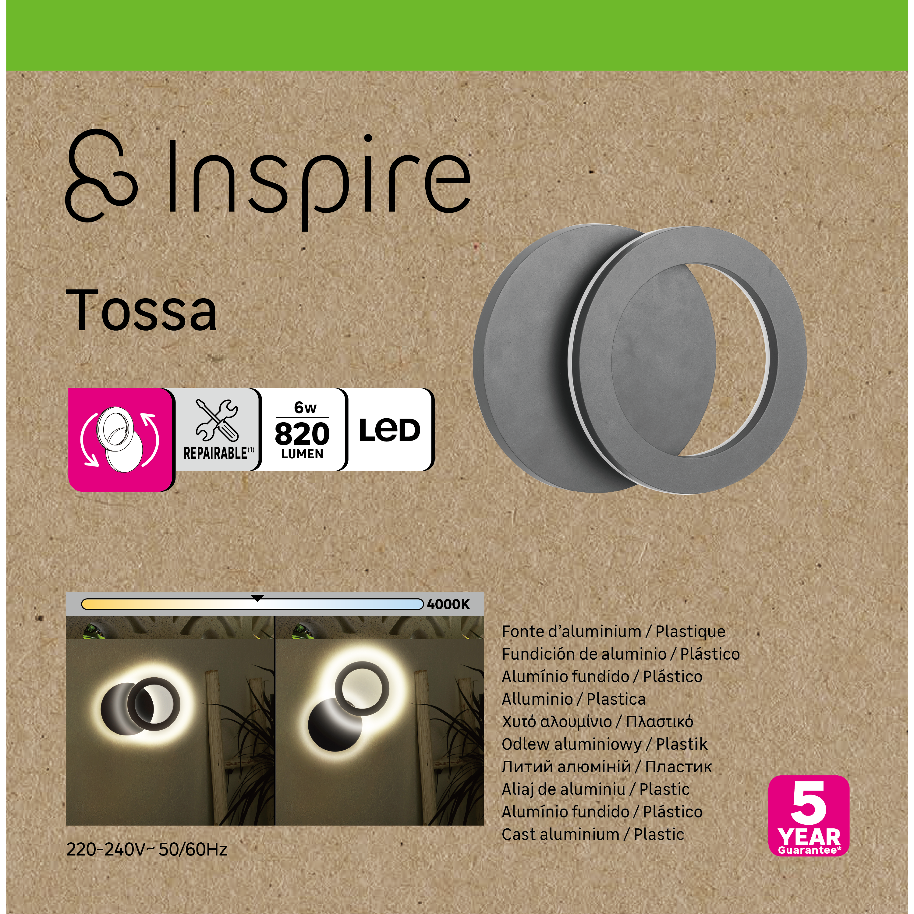 Applique extérieure led 800 lumens, blanc neutre, noir Tossa INSPIRE - 8